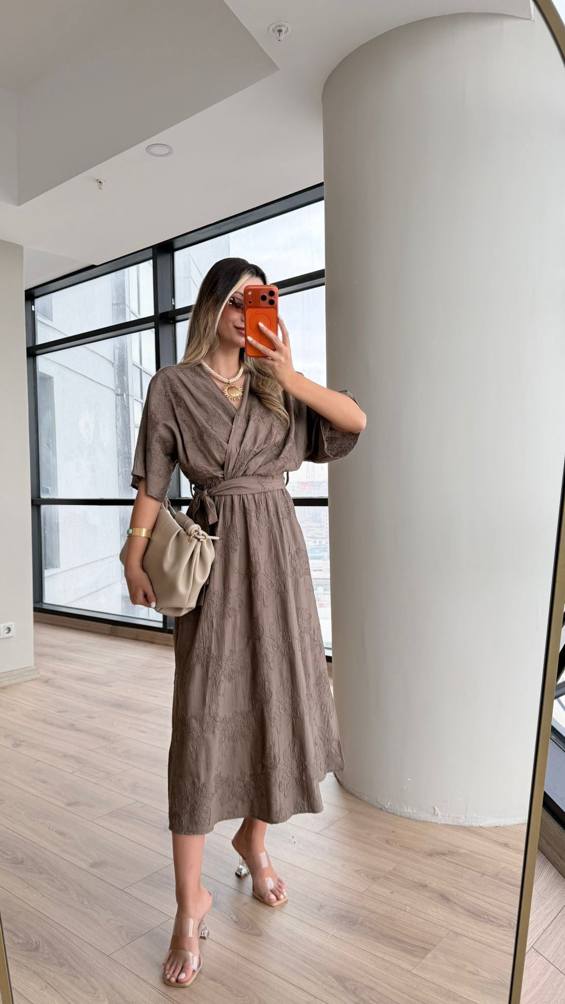 Kuşaklı Vizon Dokulu Elbise