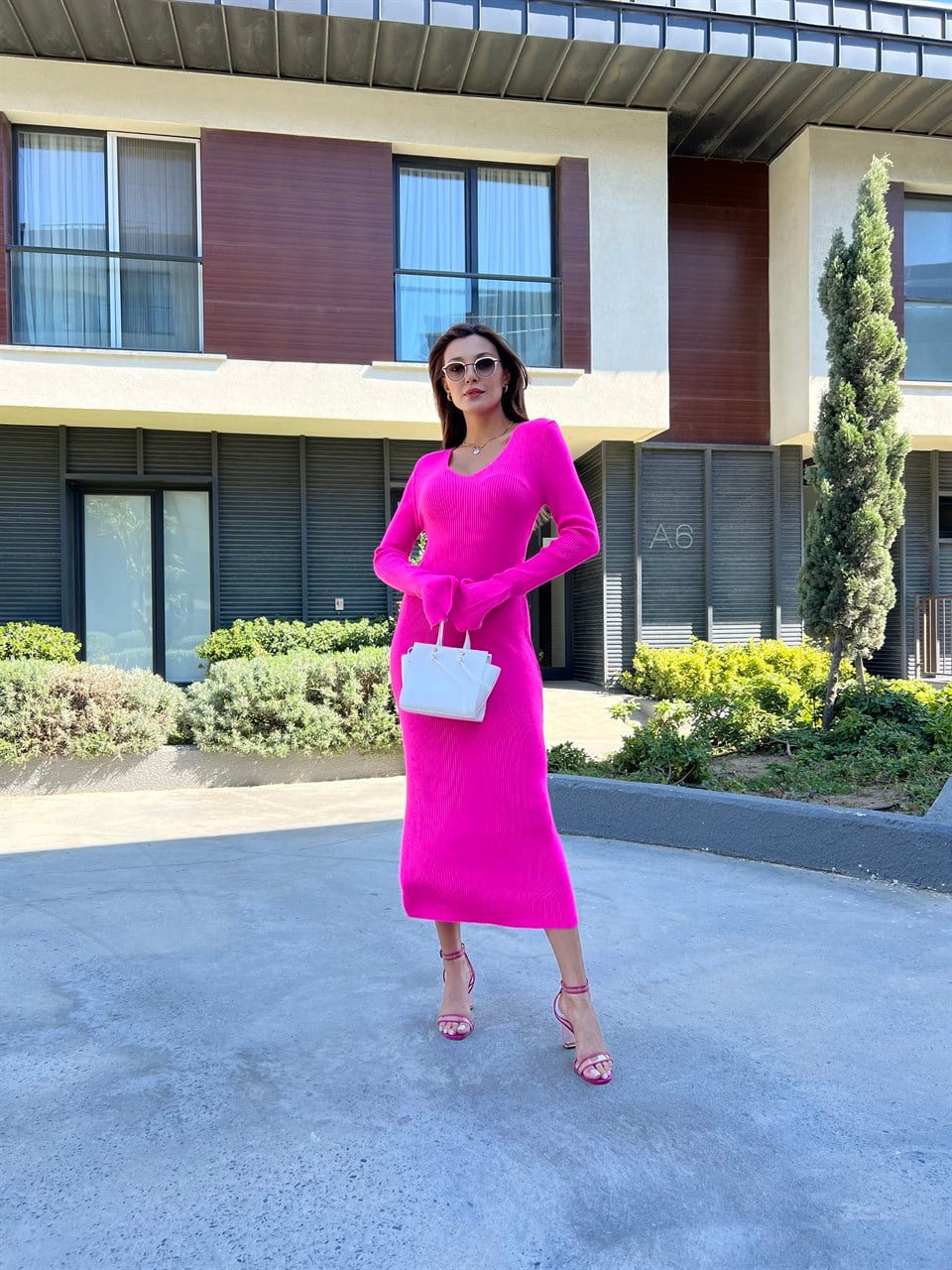 Charlize Pembe Triko Elbise