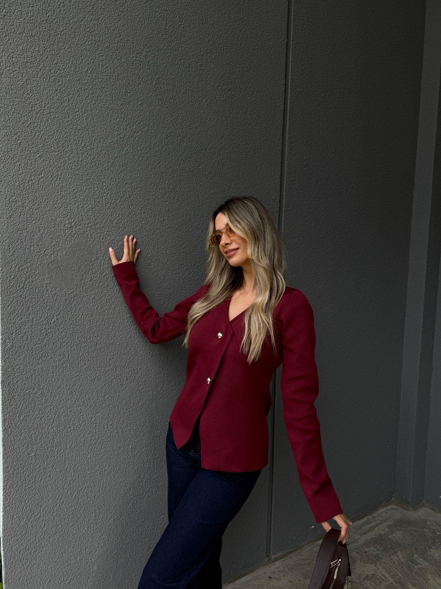 Çift Düğme Asimetrik Bordo Hırka hrk2177htfsn