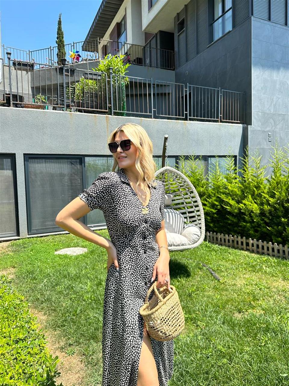 Çıtır Desen Gömlek Elbise Siyah 0806266