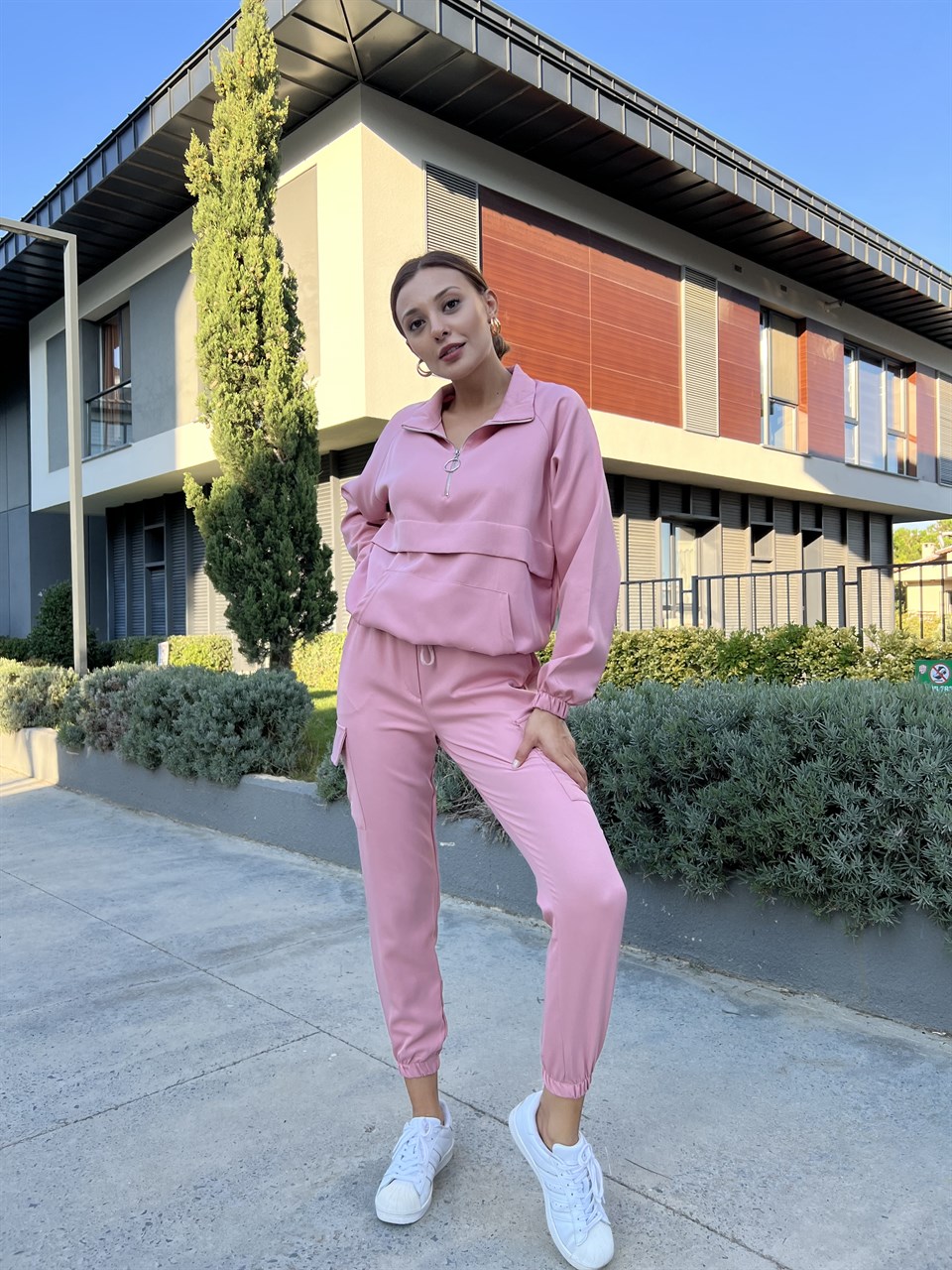 Crep Kumaş Kanguru Cepli Pudra Takım