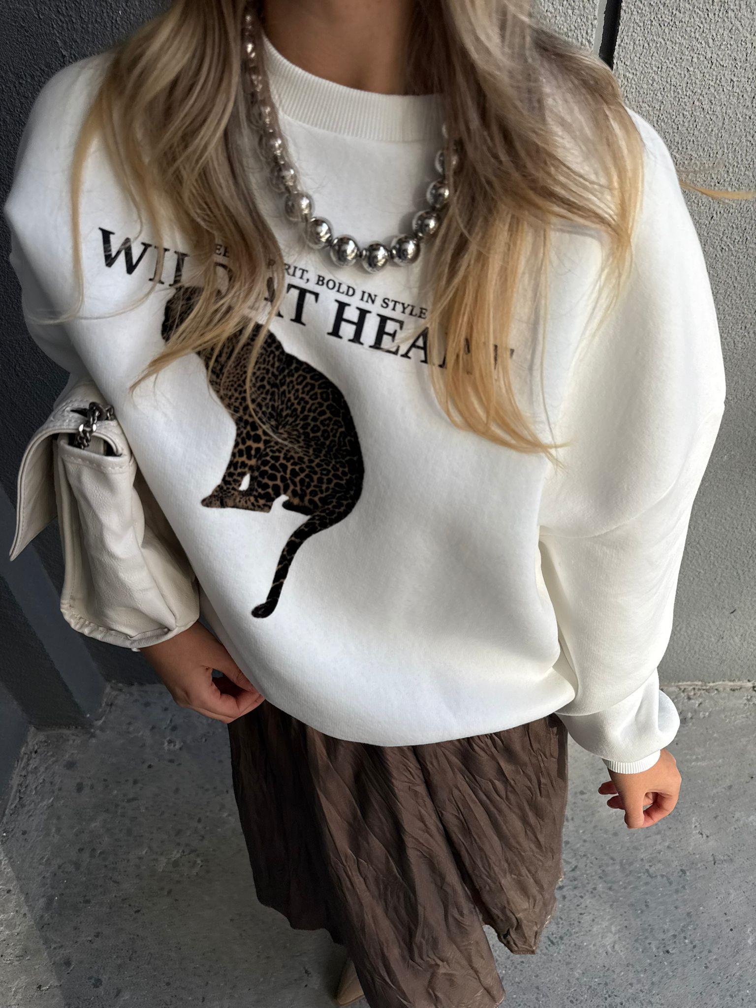 Leopar Muadil Beyaz Sweat 