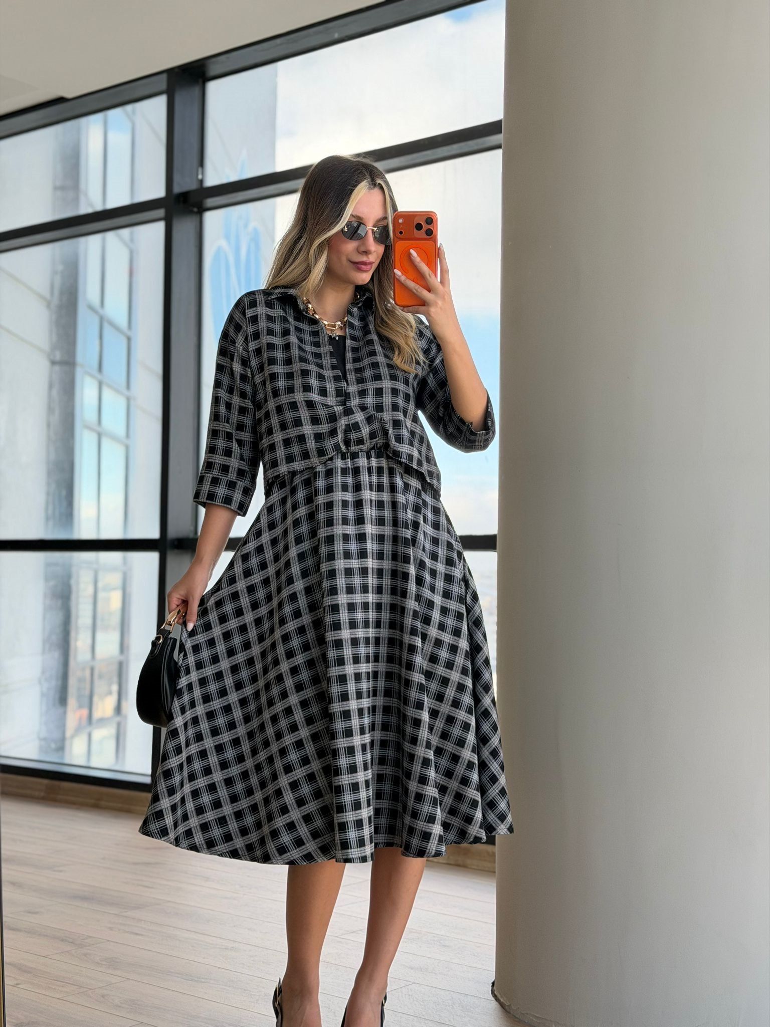 Truvakar Kol Midi Bluzlu Siyah Elbise