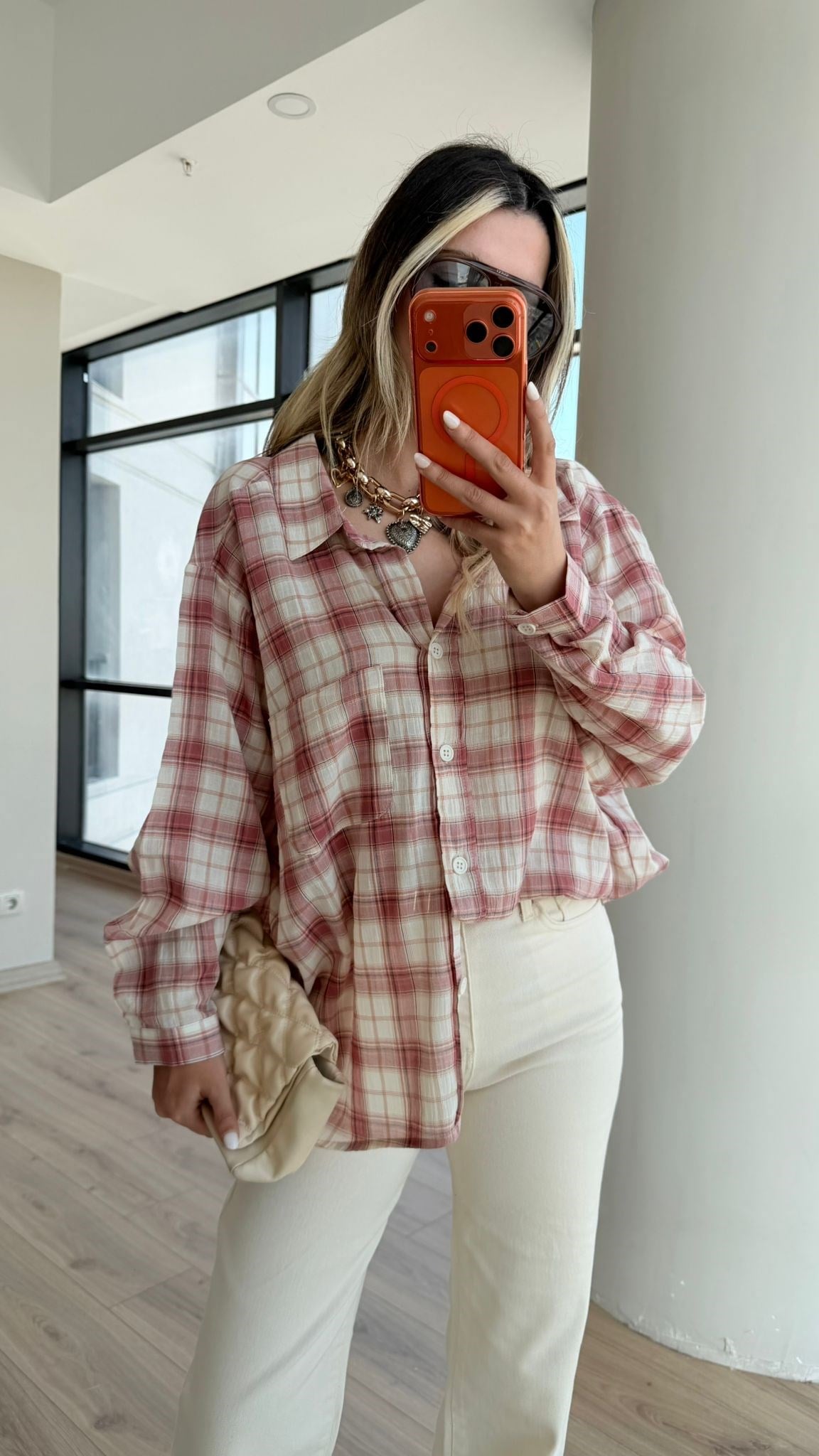 Kareli Oversize 90's Gömlek Kırmızı