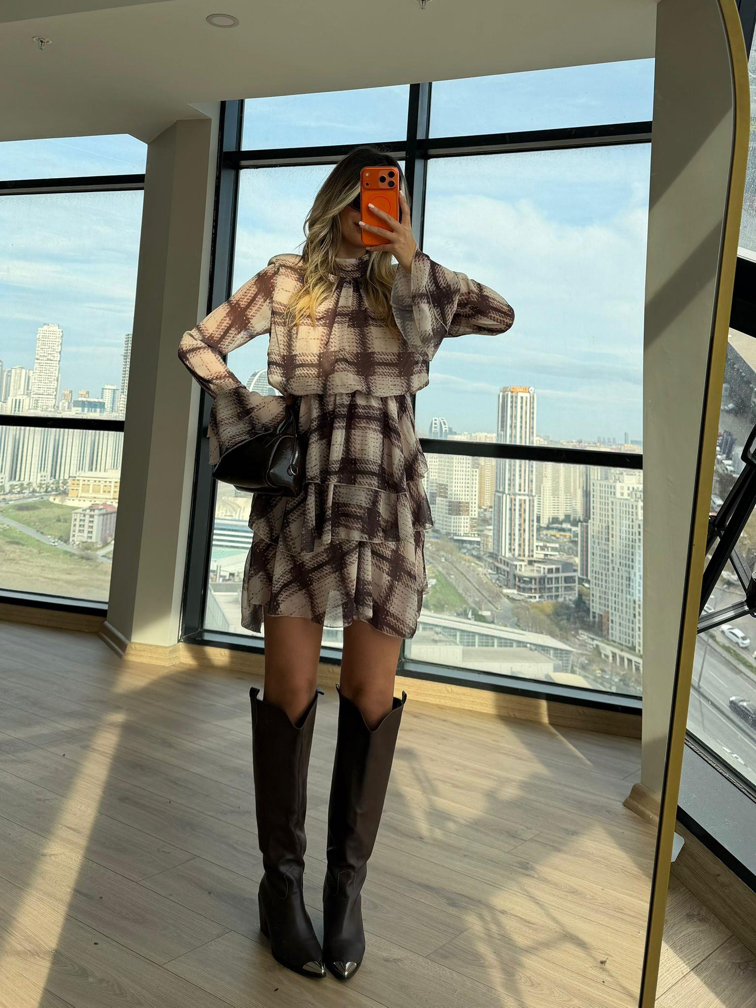 Vintage Katlı Etek Tül Elbise