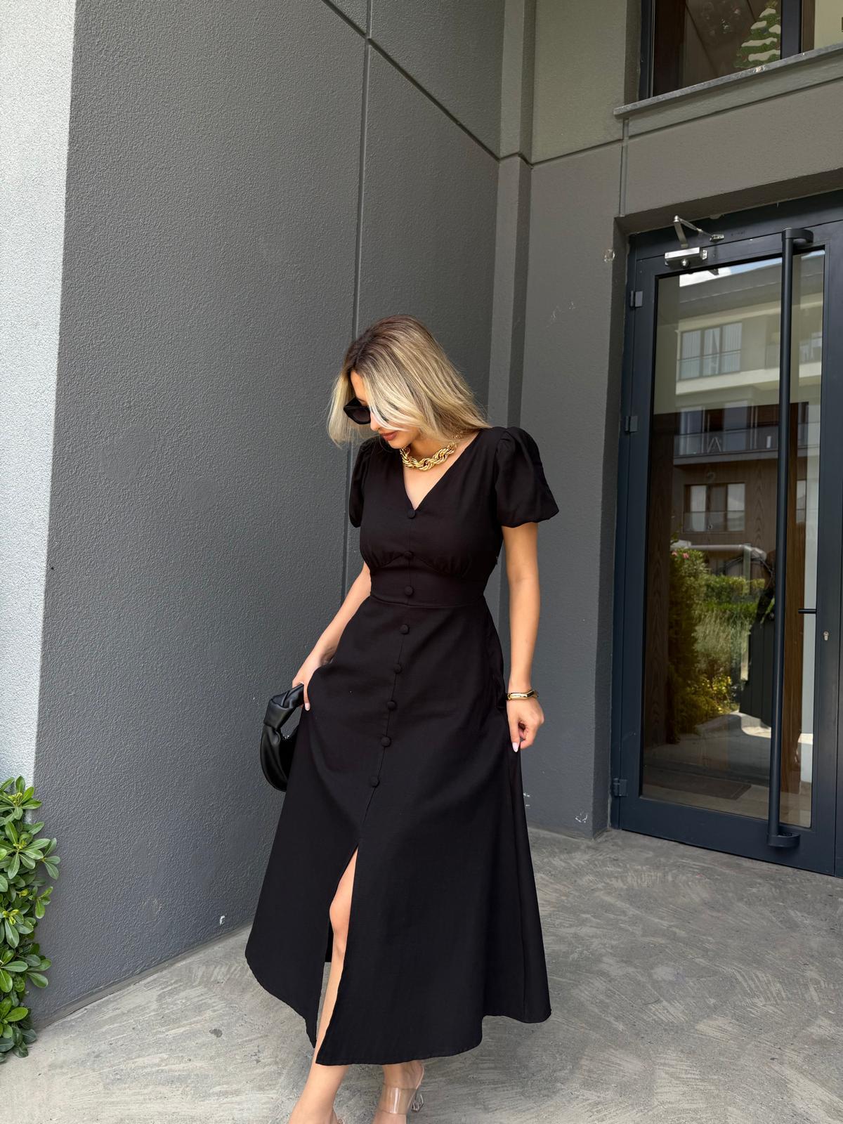 Diana Keten Elbise Siyah