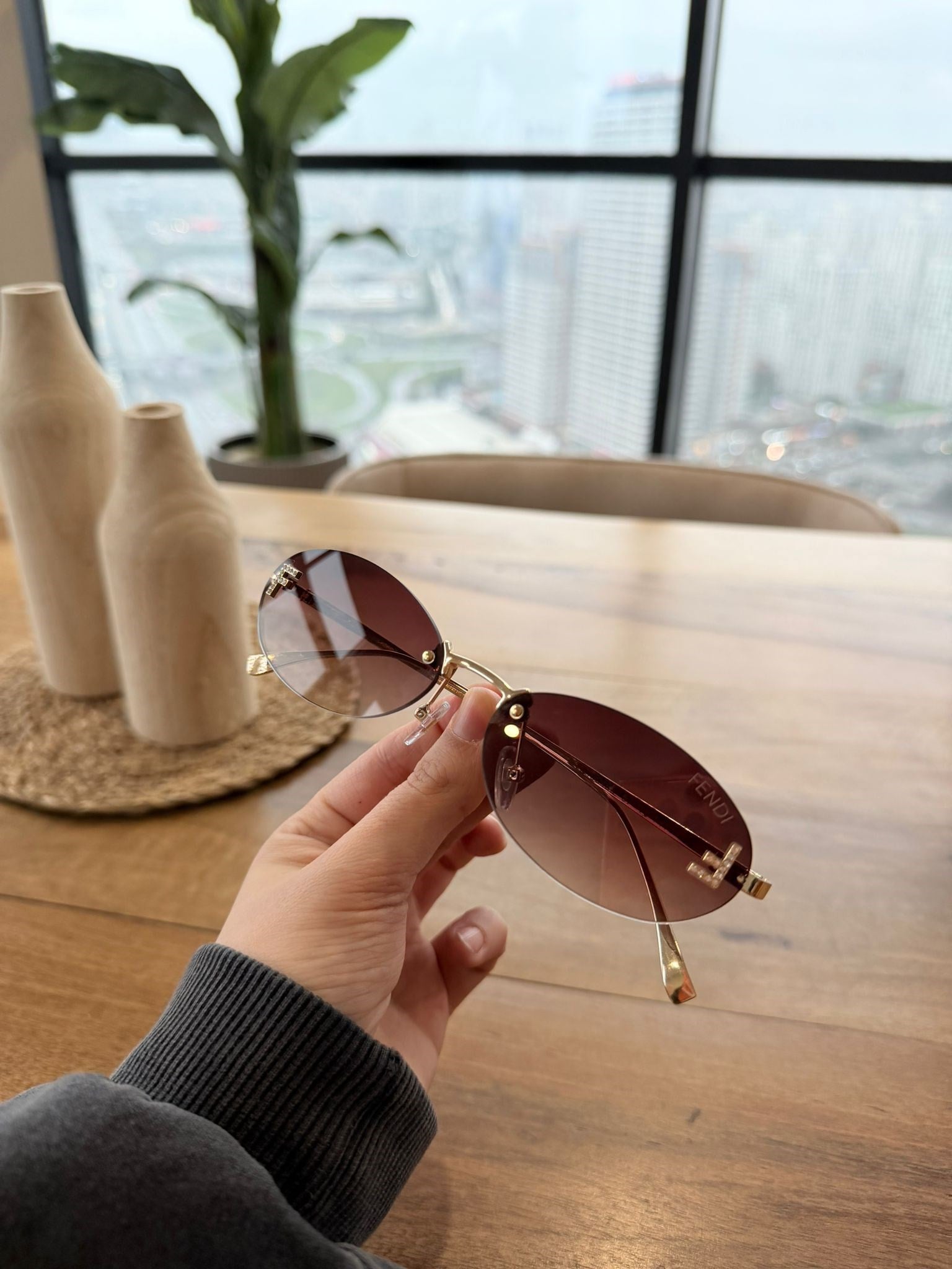 Fnd Elips Çerçeve İnce Kenarlı Kahverengi Gözlük