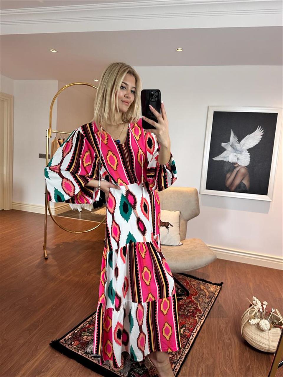 Desenli İthal Model Elbise 1005230