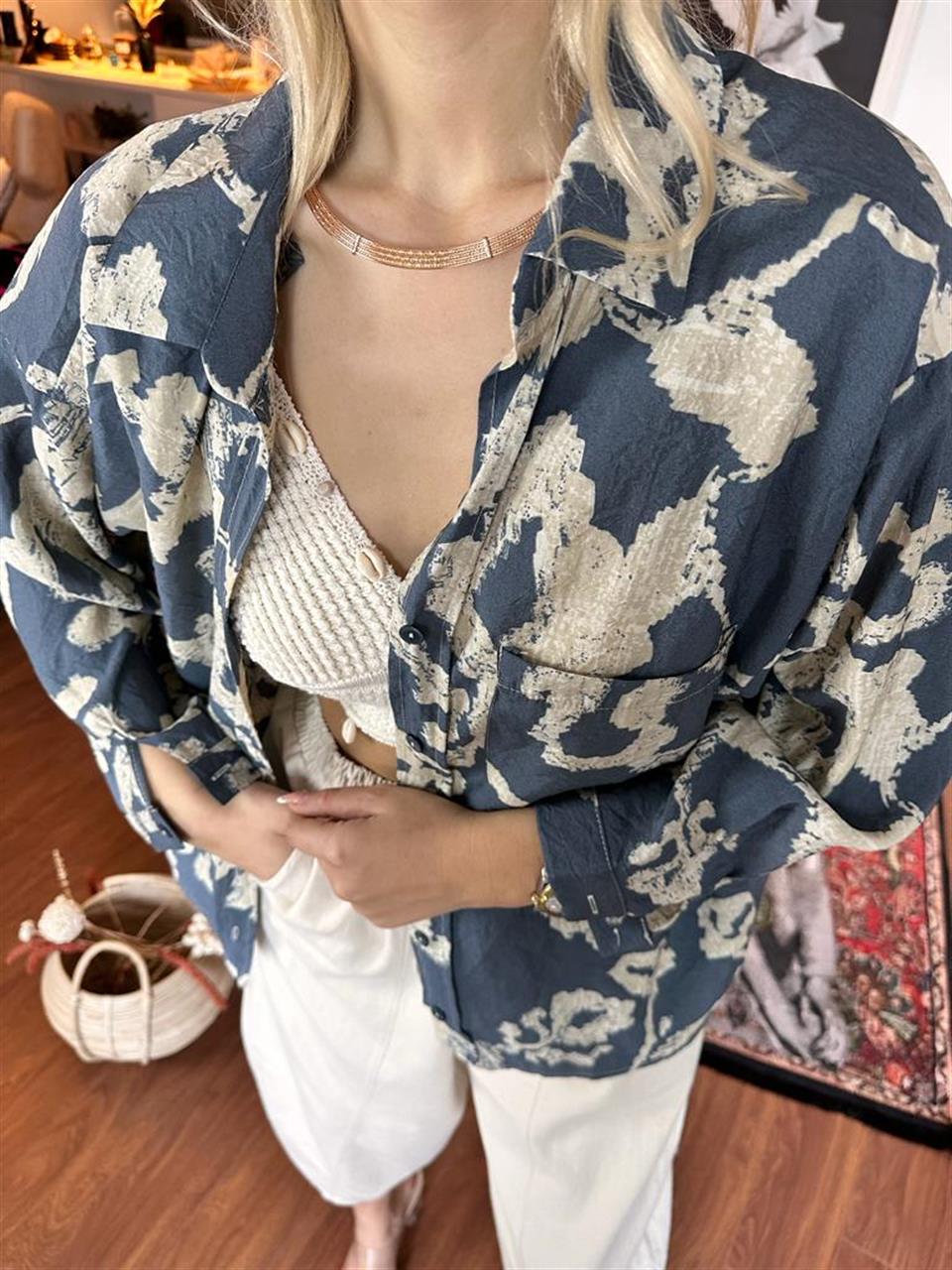 Desenli Oversize Gömlek  2005237