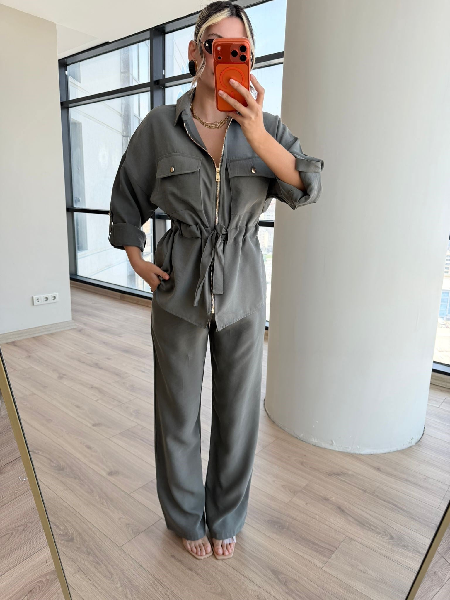 Orjinal Etiketli Yeşil Fermuarlı Beli Bağcıklı Takım