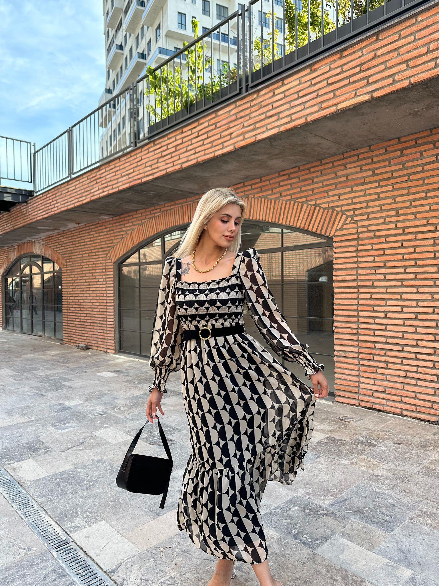 Dolunay Astarlı Kemerli Şifon Elbise 0706272