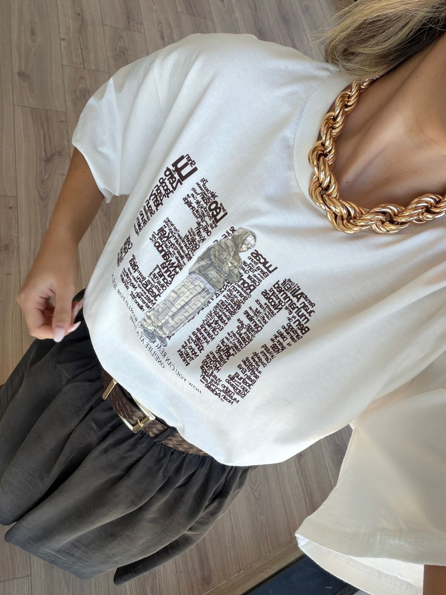 Minimal Grafik Baskılı Oversize T-Shirt