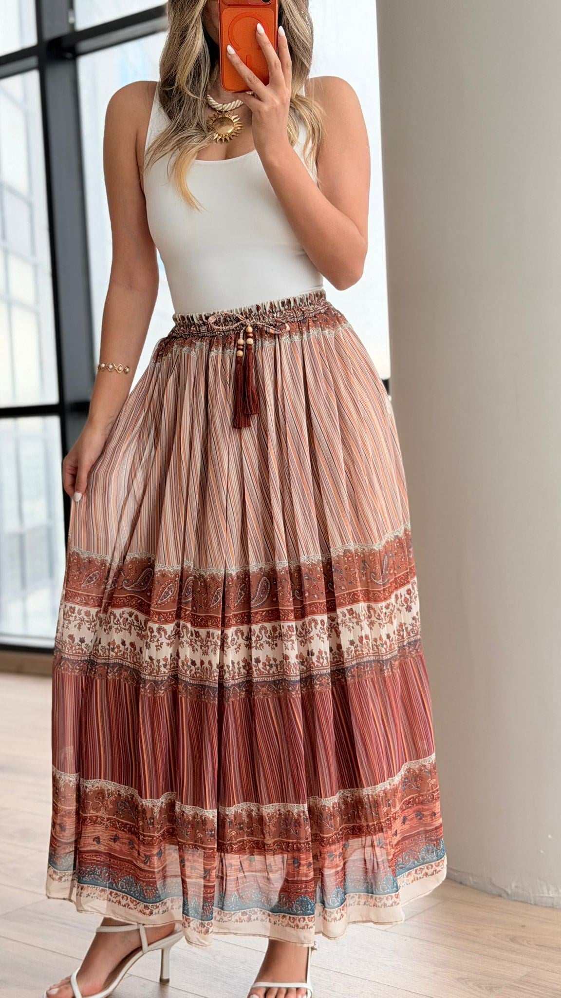 Hippi Renkli Uzun Etek 