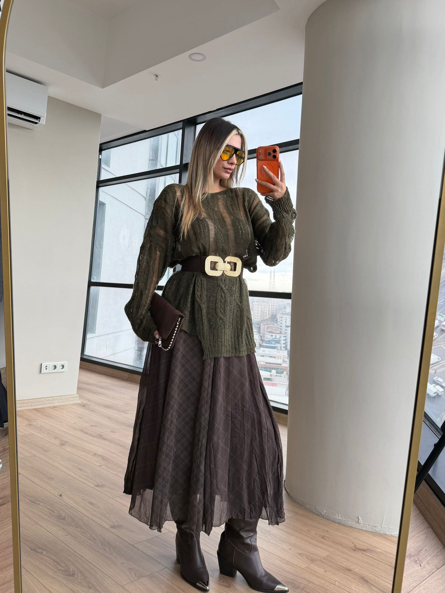 Damask Desen Astarlı Şifon Etek