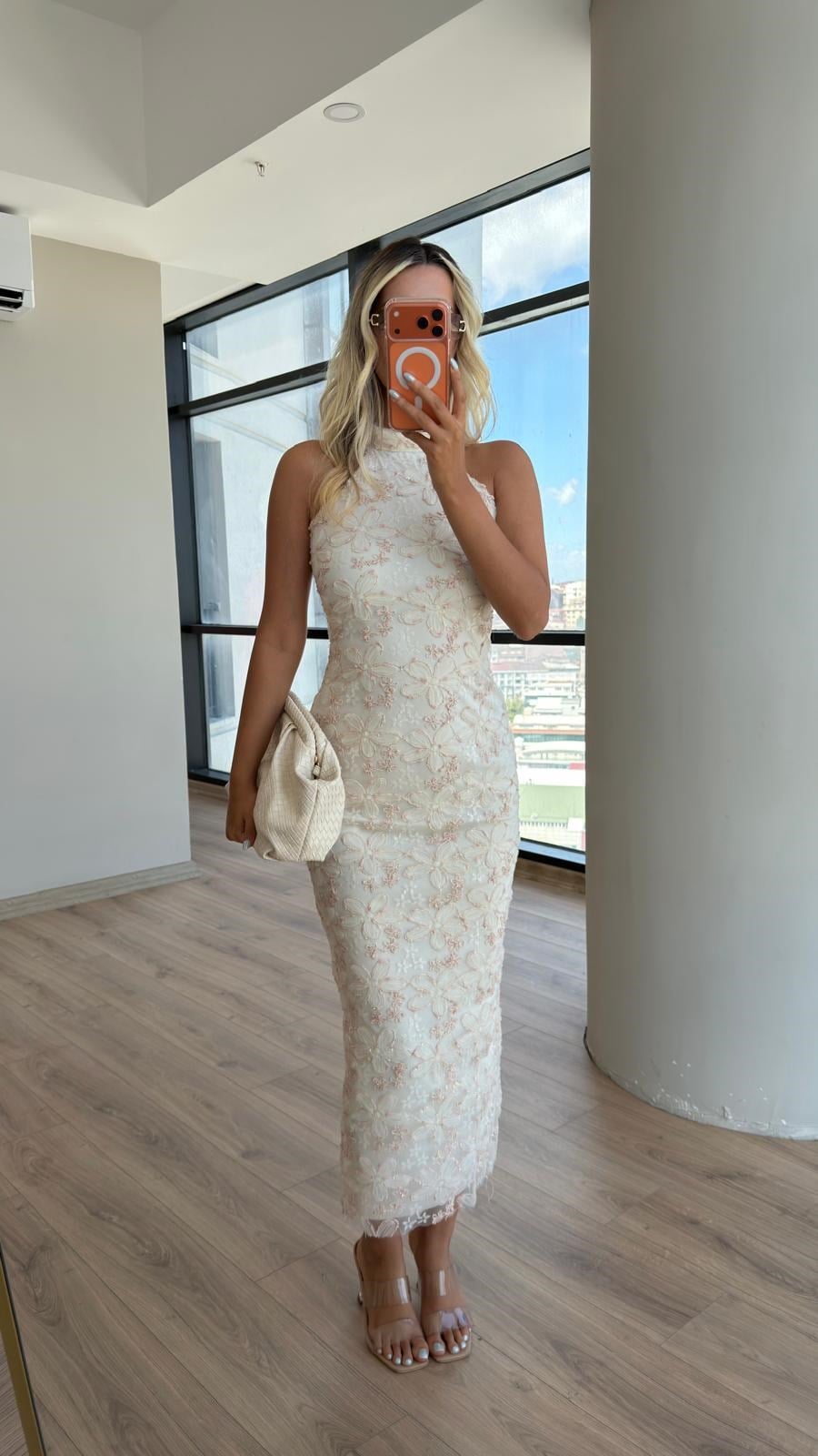 Lorena Astarlı Midi Elbise Pudra