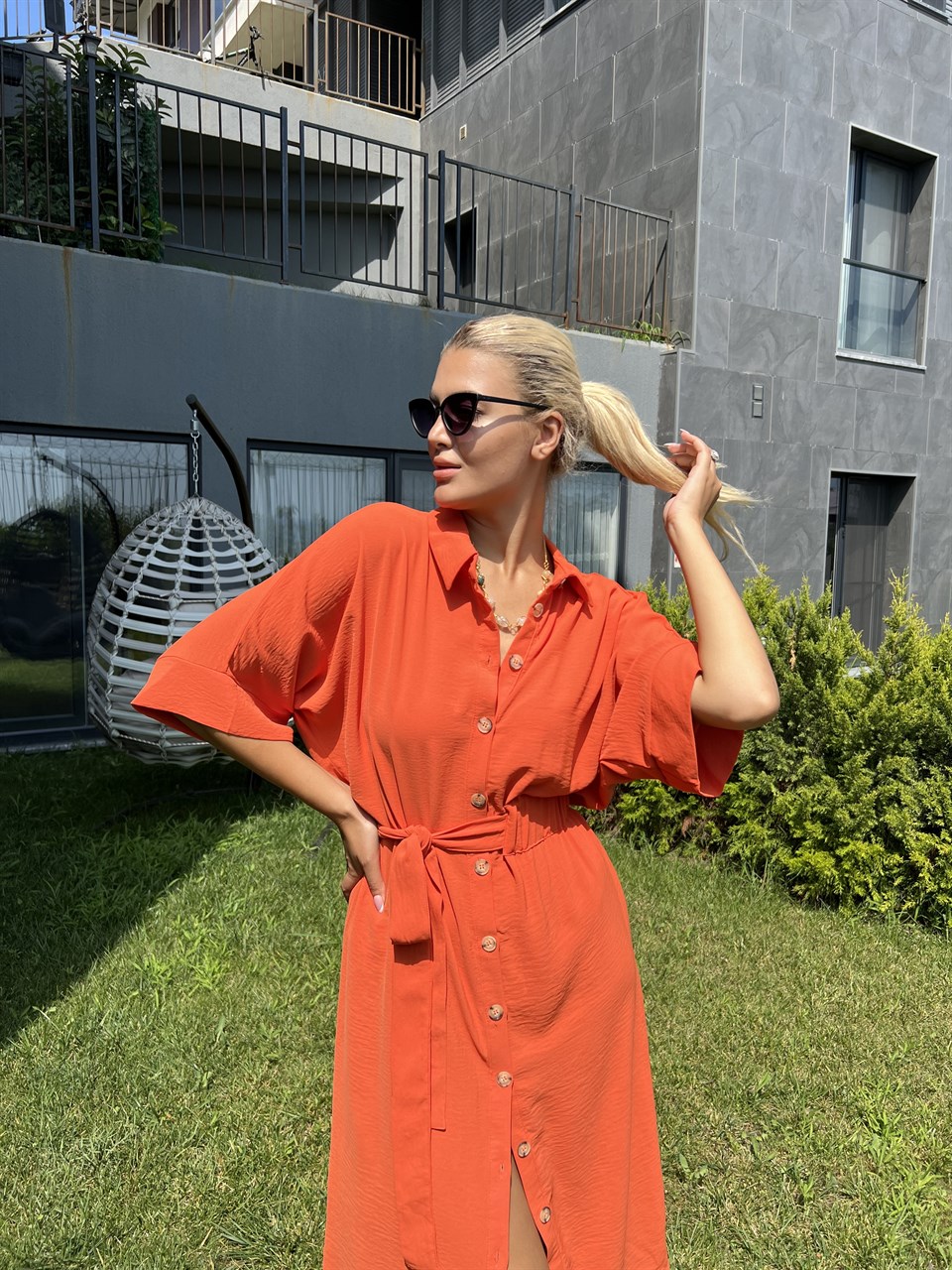 Emery Keten Kiremit Elbise