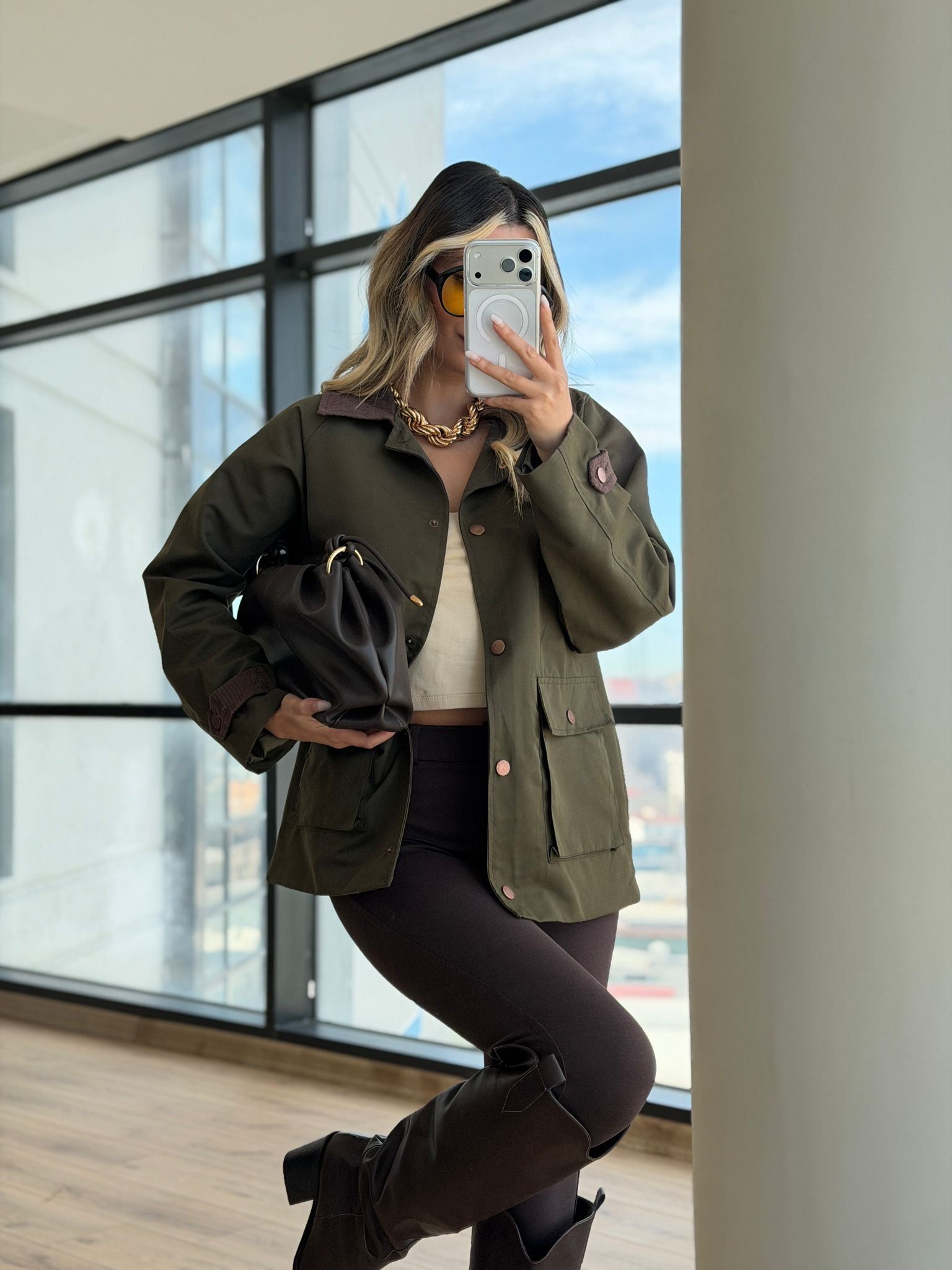 Cep Detaylı Haki Oversize Ceket