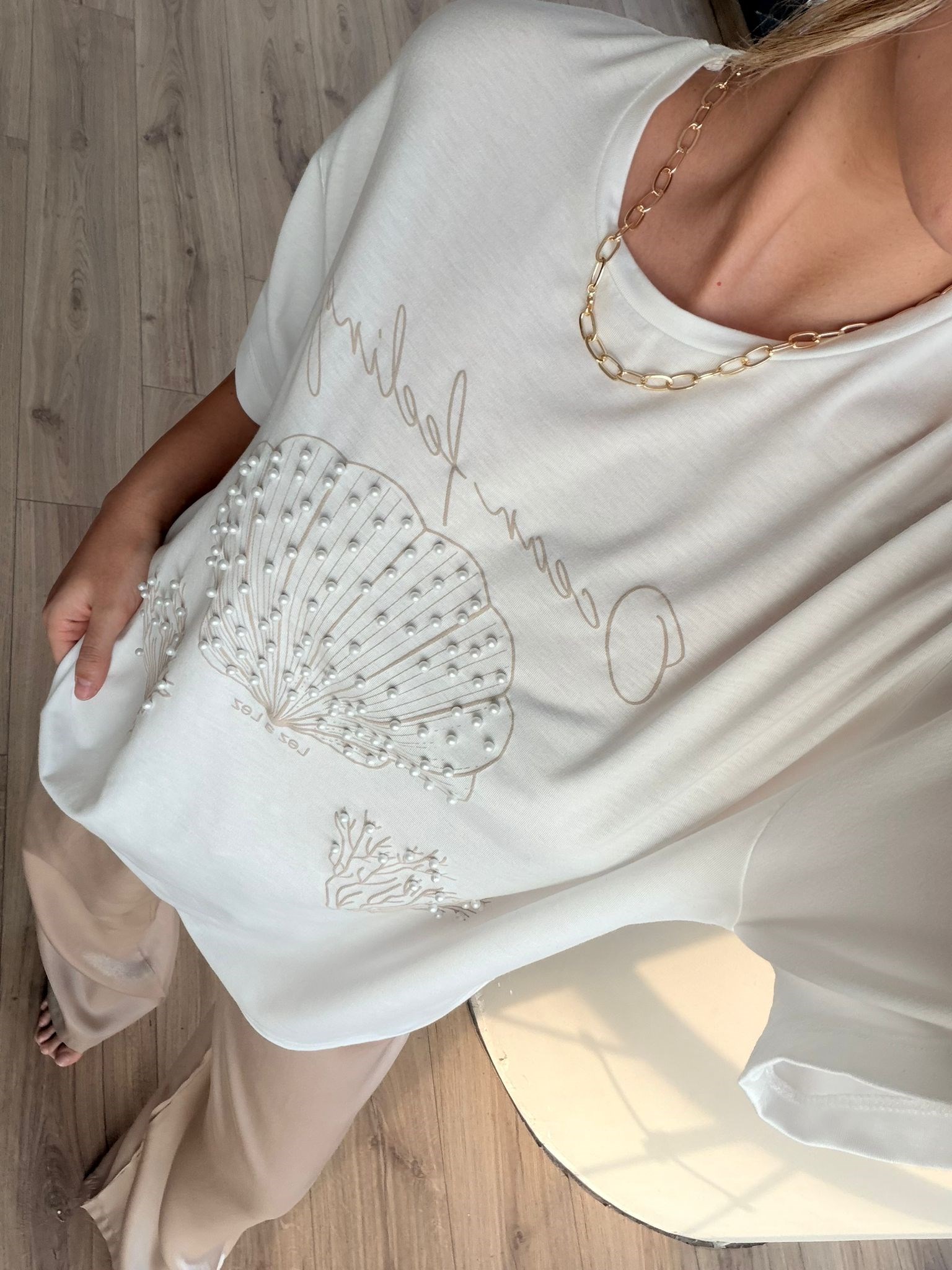 İstiridye İncili Somon Yazılı Tshrt