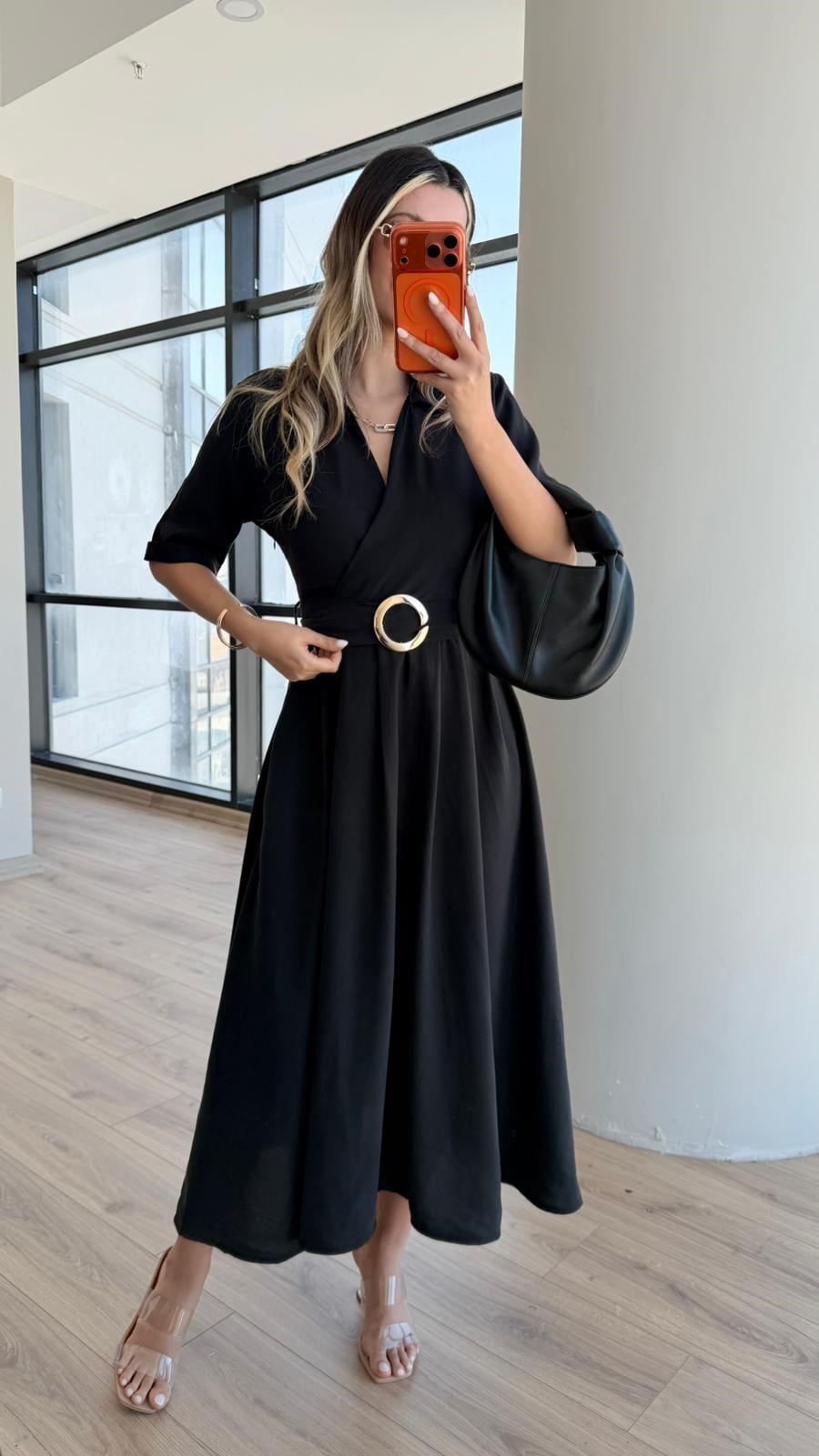 Daire Toka Cepli Siyah Elbise 