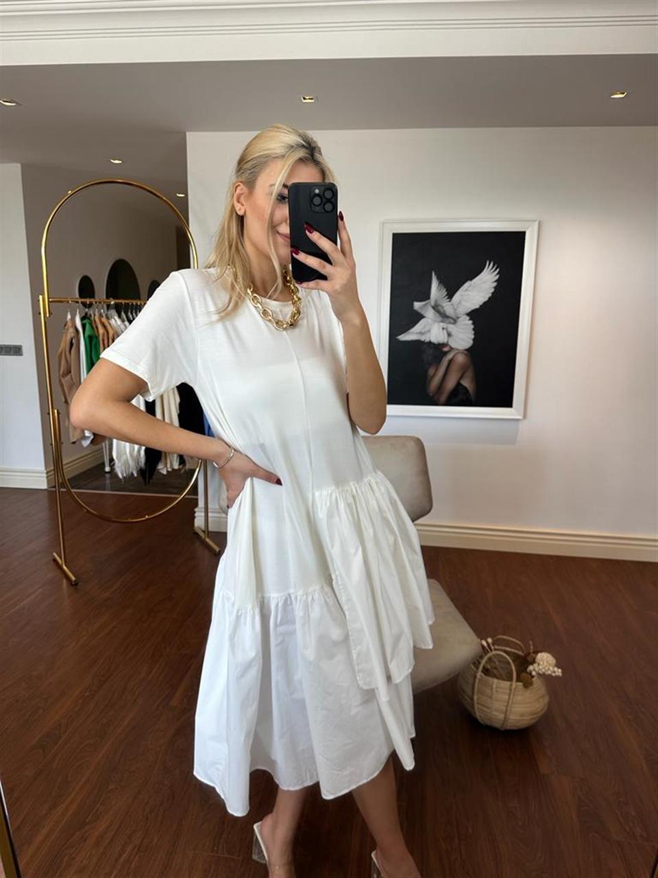 Garnia tasarım poplin-viskon elbise Beyaz