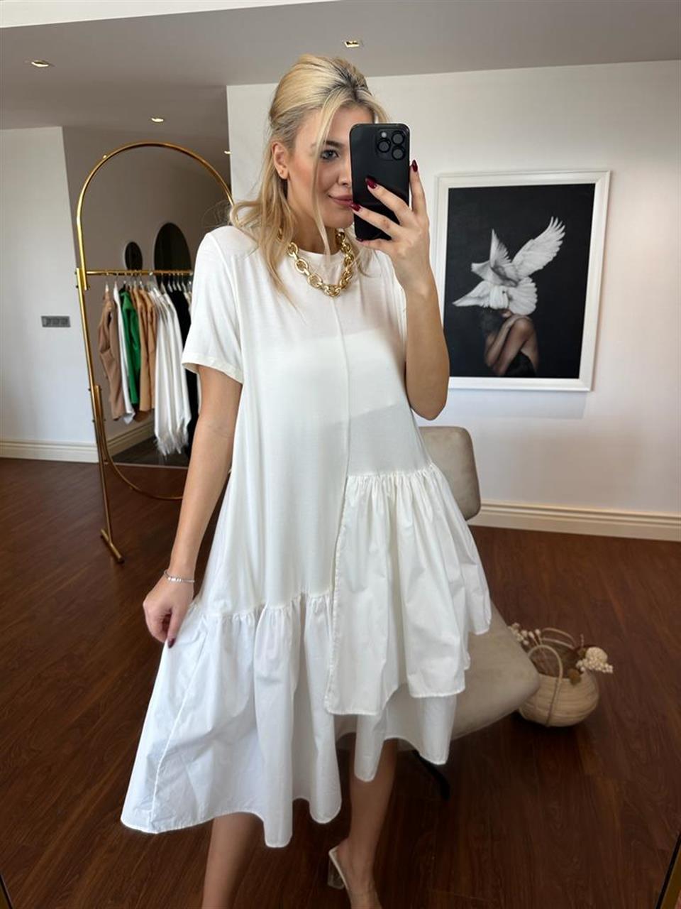 Garnia tasarım poplin-viskon elbise Beyaz