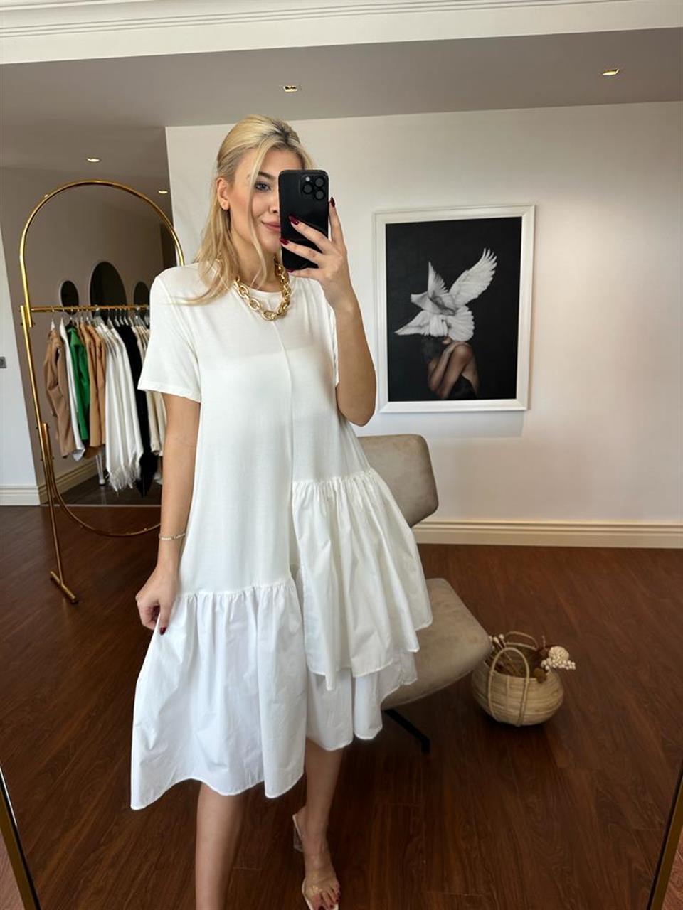 Garnia tasarım poplin-viskon elbise Beyaz 1504136