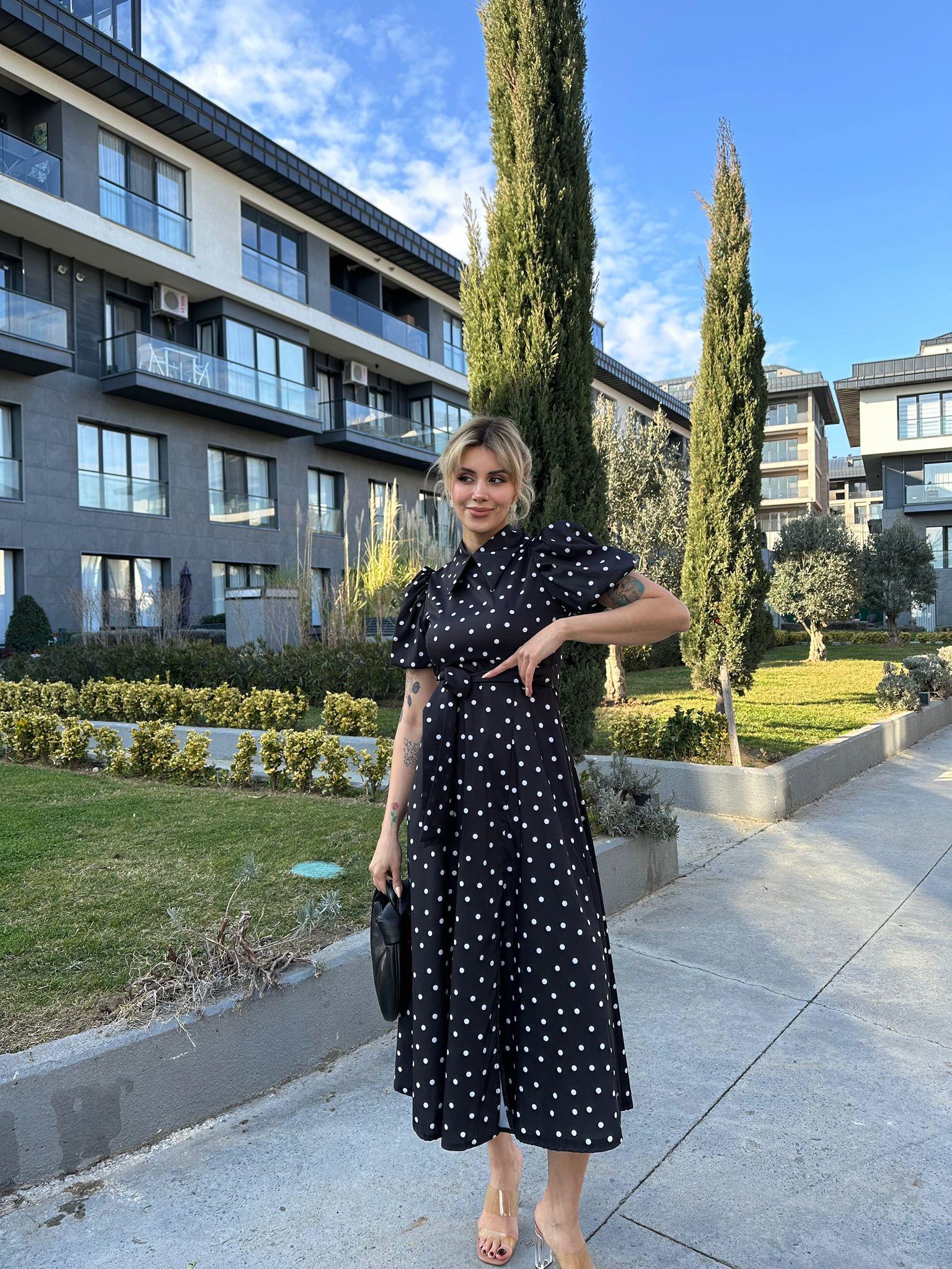 Gelna Bebe Yaka Puantiyeli Elbise 1707458