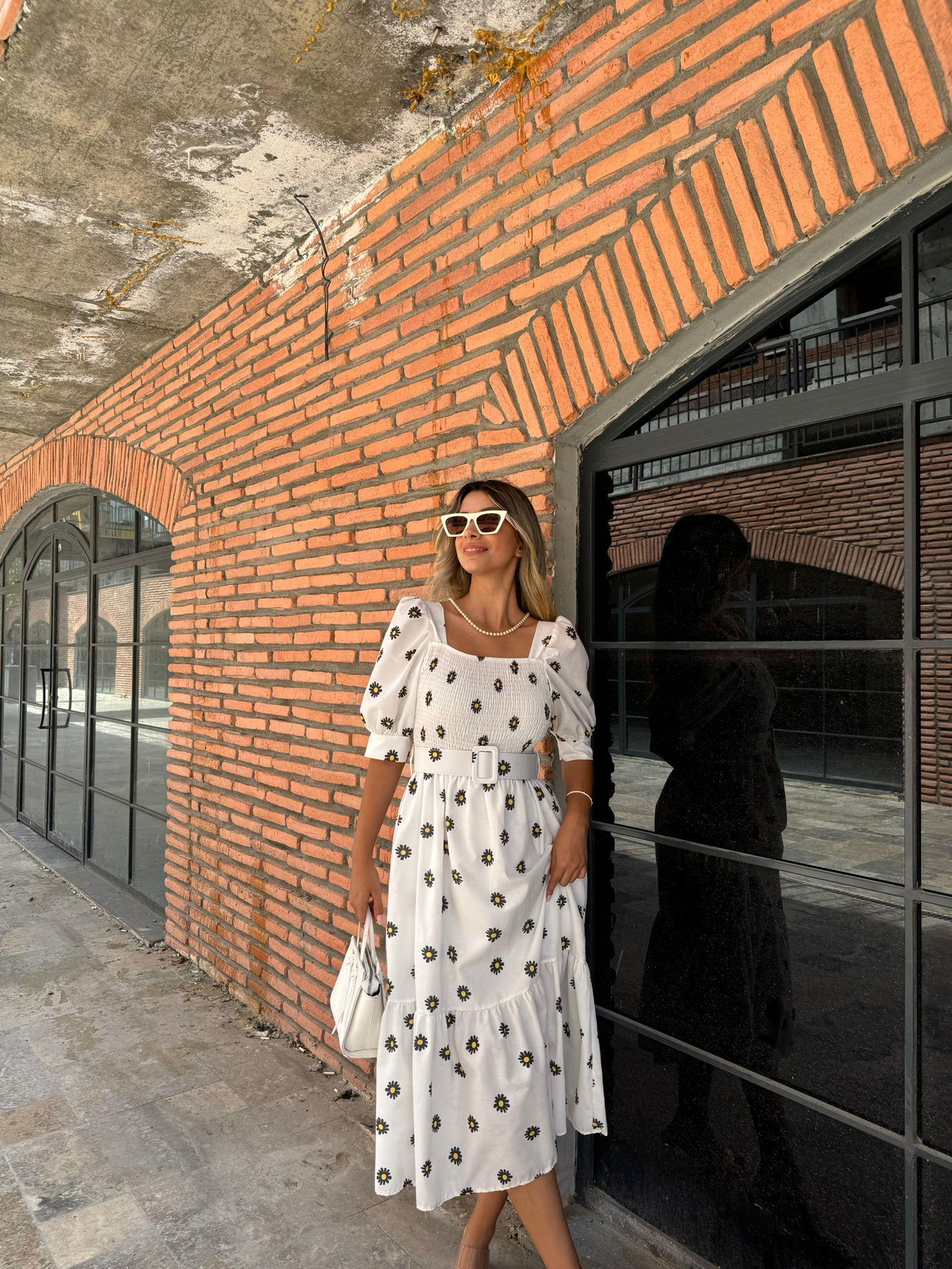 Gipeli Papatyalı Kemerli Elbise 070621122