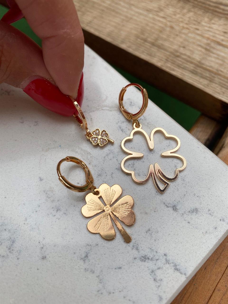 Gold Yonca Set Küpe K4