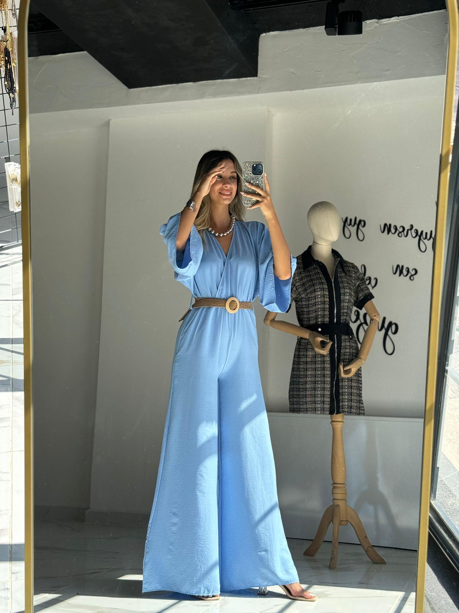 Hasır Kemerli Bebe Mavisi Tulum 070621114