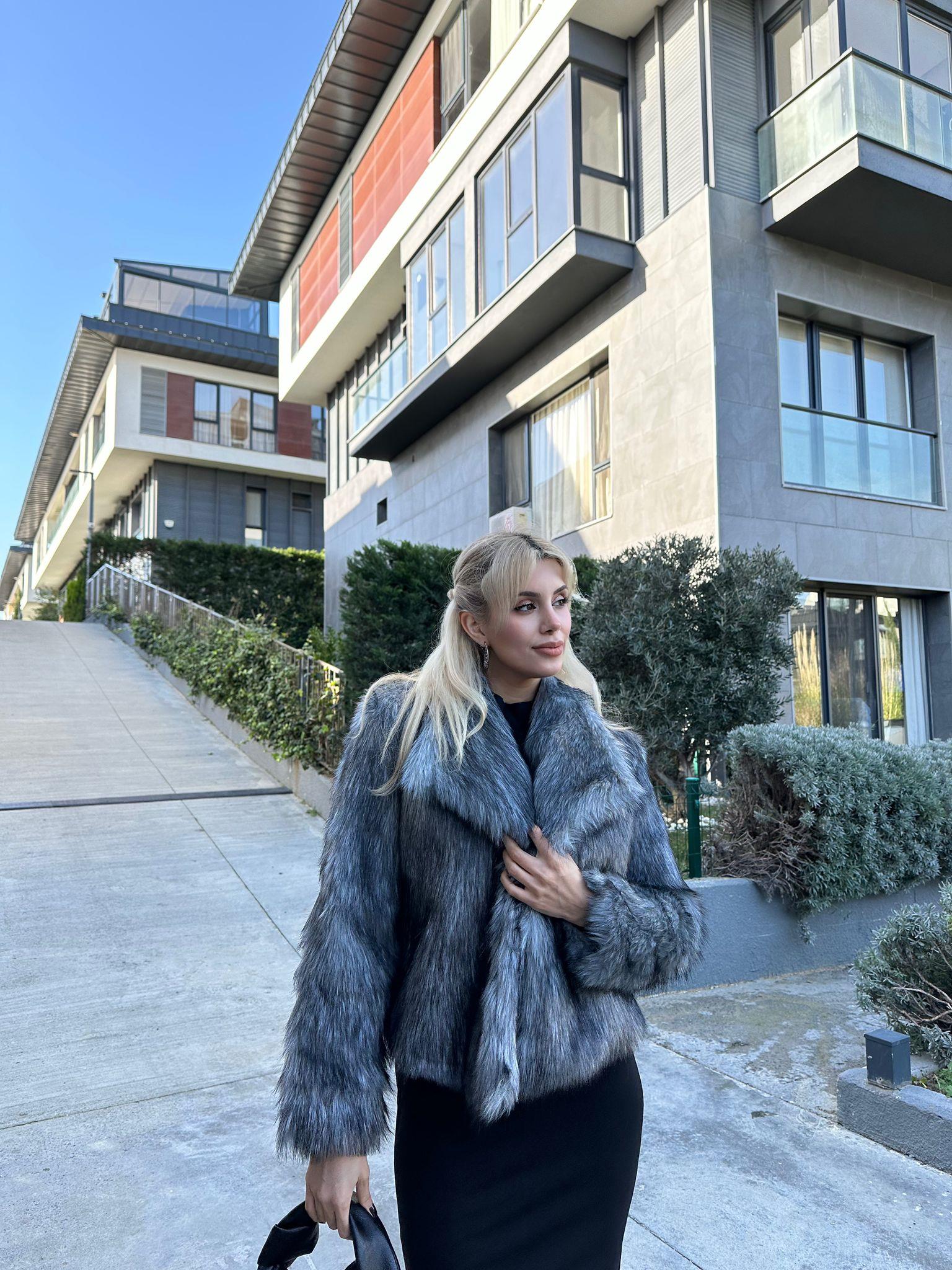 Hilda Zra Model Şal Yaka Gri Beyaz Kırçıllı 1707434