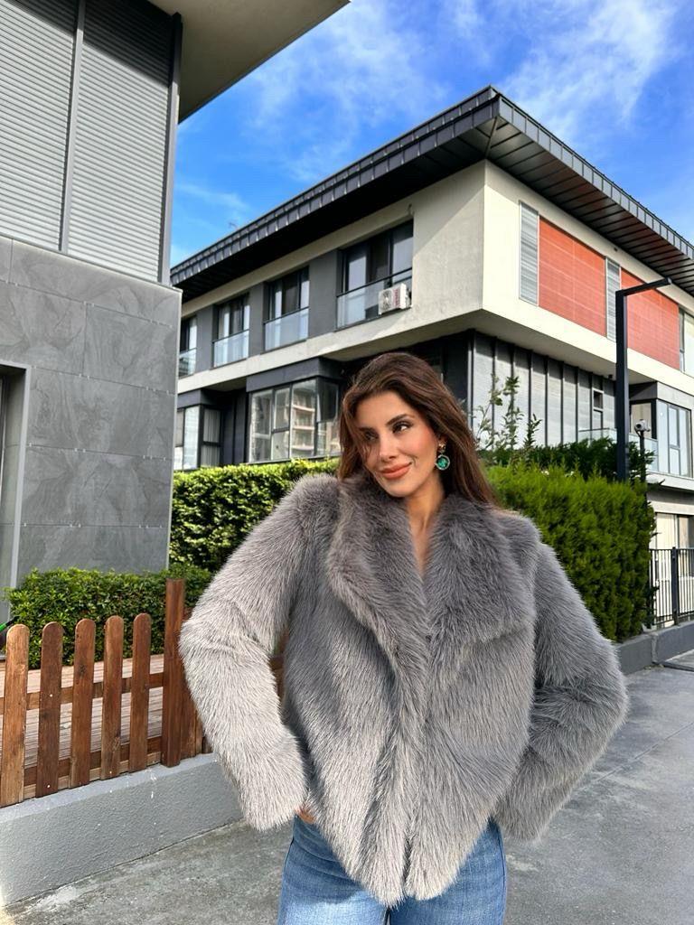 Hilda Zra Model Şal Yaka Gri Kürk 1707434