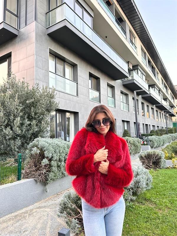 Hilda Zra Model Şal Yaka Kırmızı Kürk 1707434