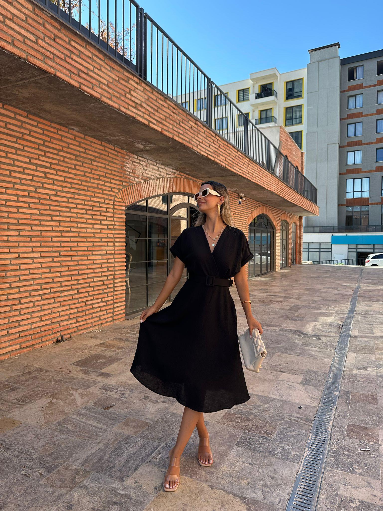 Hola Kemerli Siyah Elbise 070621178