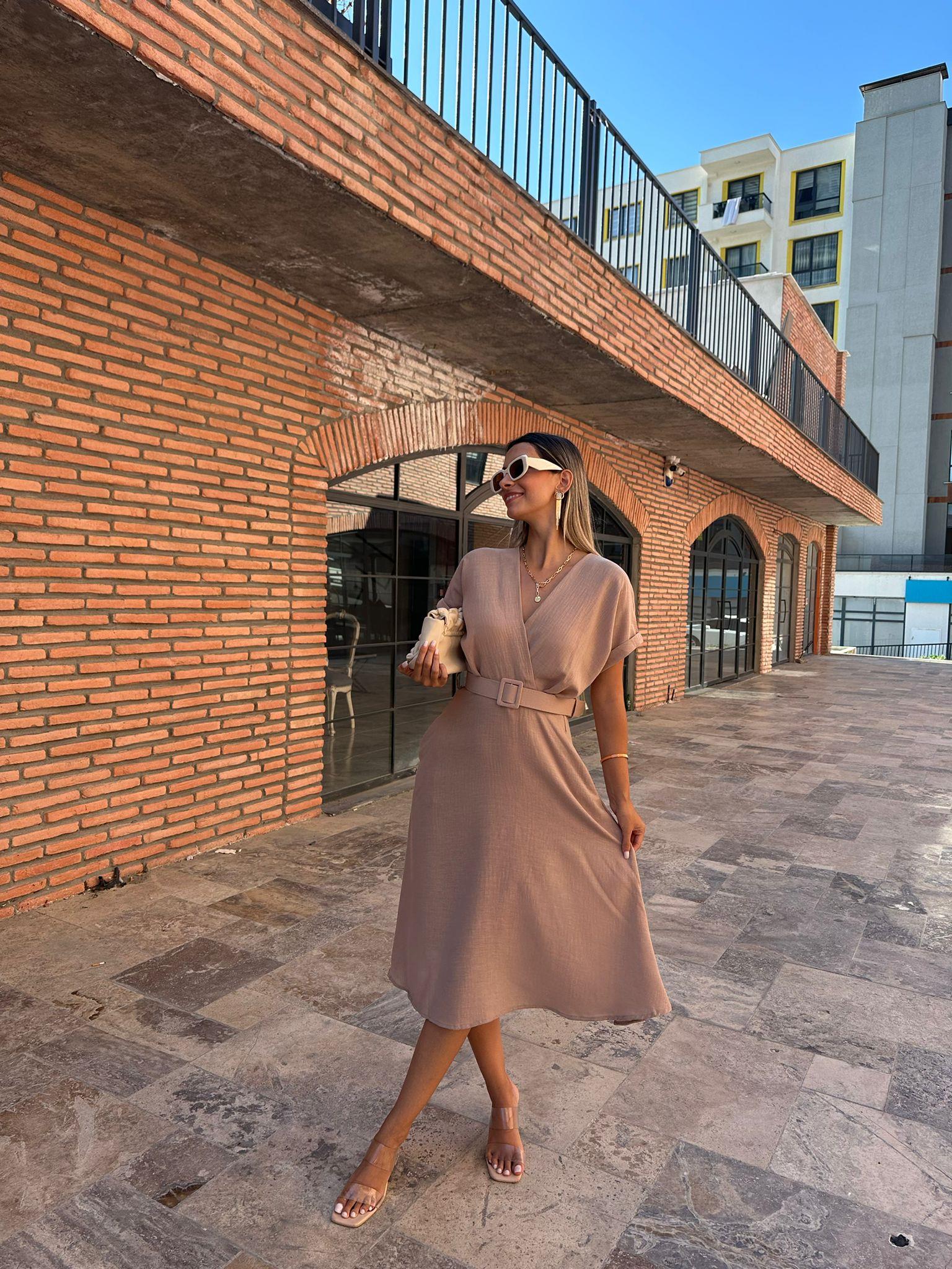 Hola Kemerli Vizon Elbise 070621178