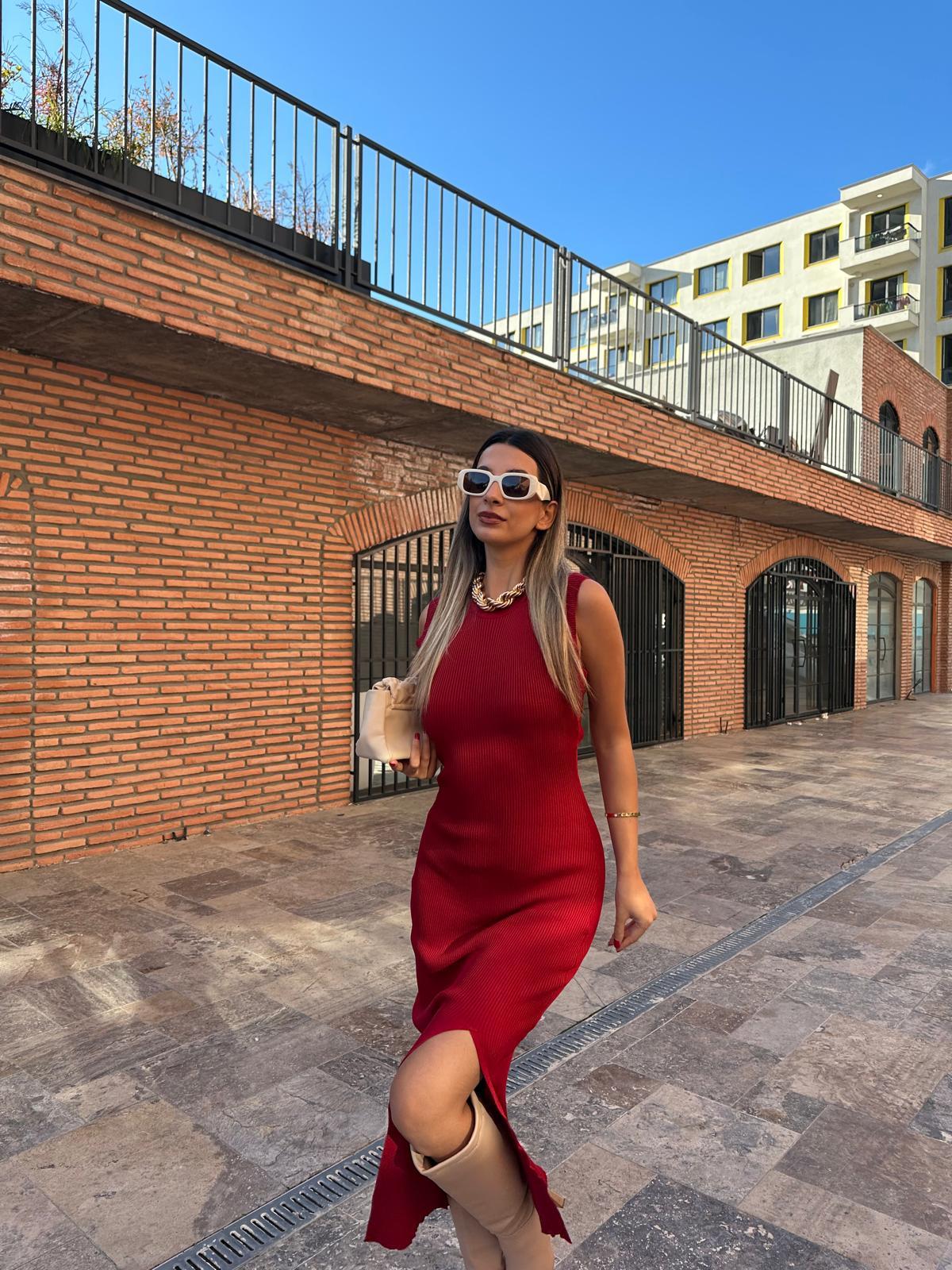 İpek Triko Mass Duti Kırmızı Kalem Elbise kelb2001sga