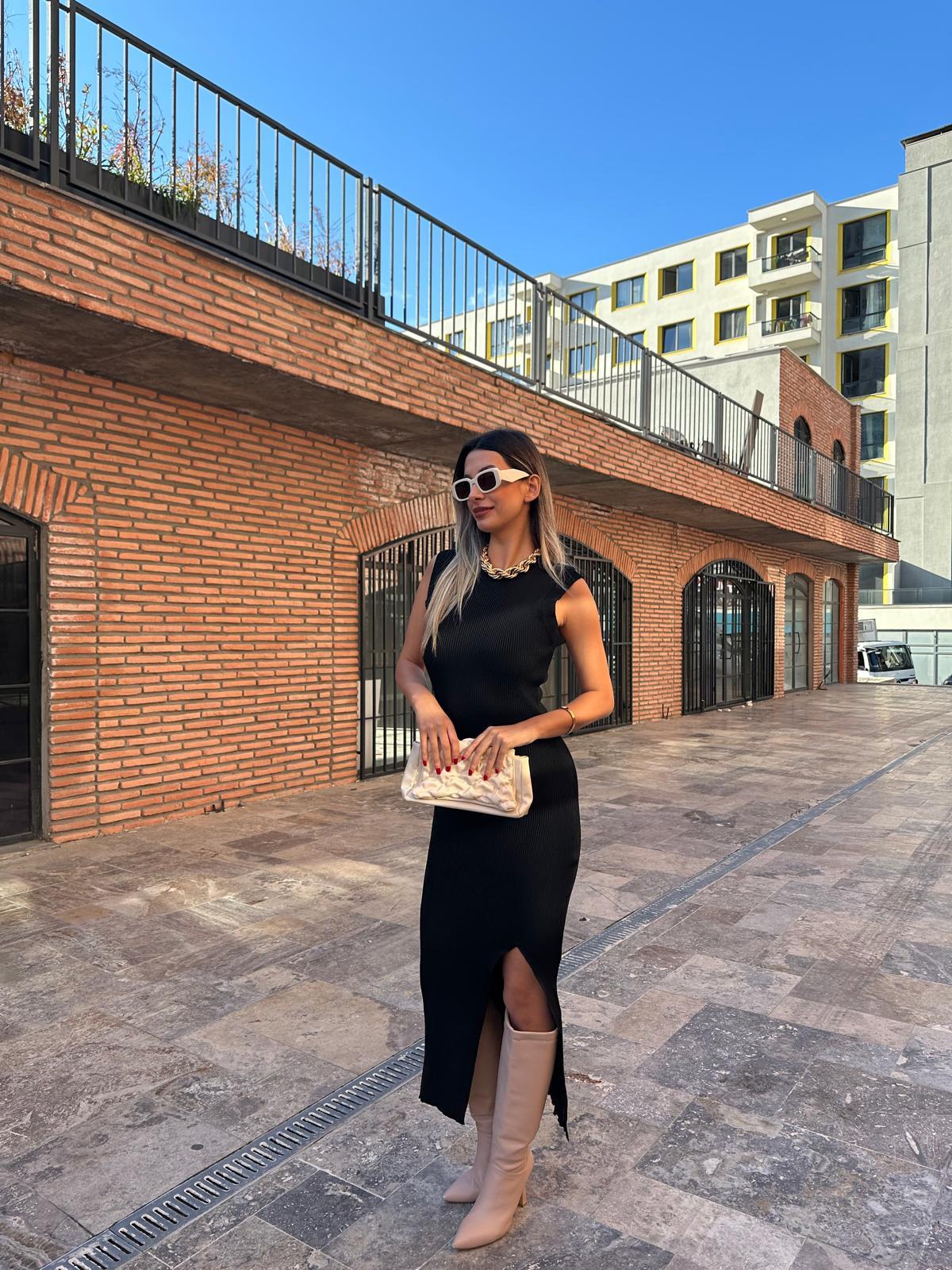 İpek Triko Mass Duti Siyah Kalem Elbise kelb2001sga