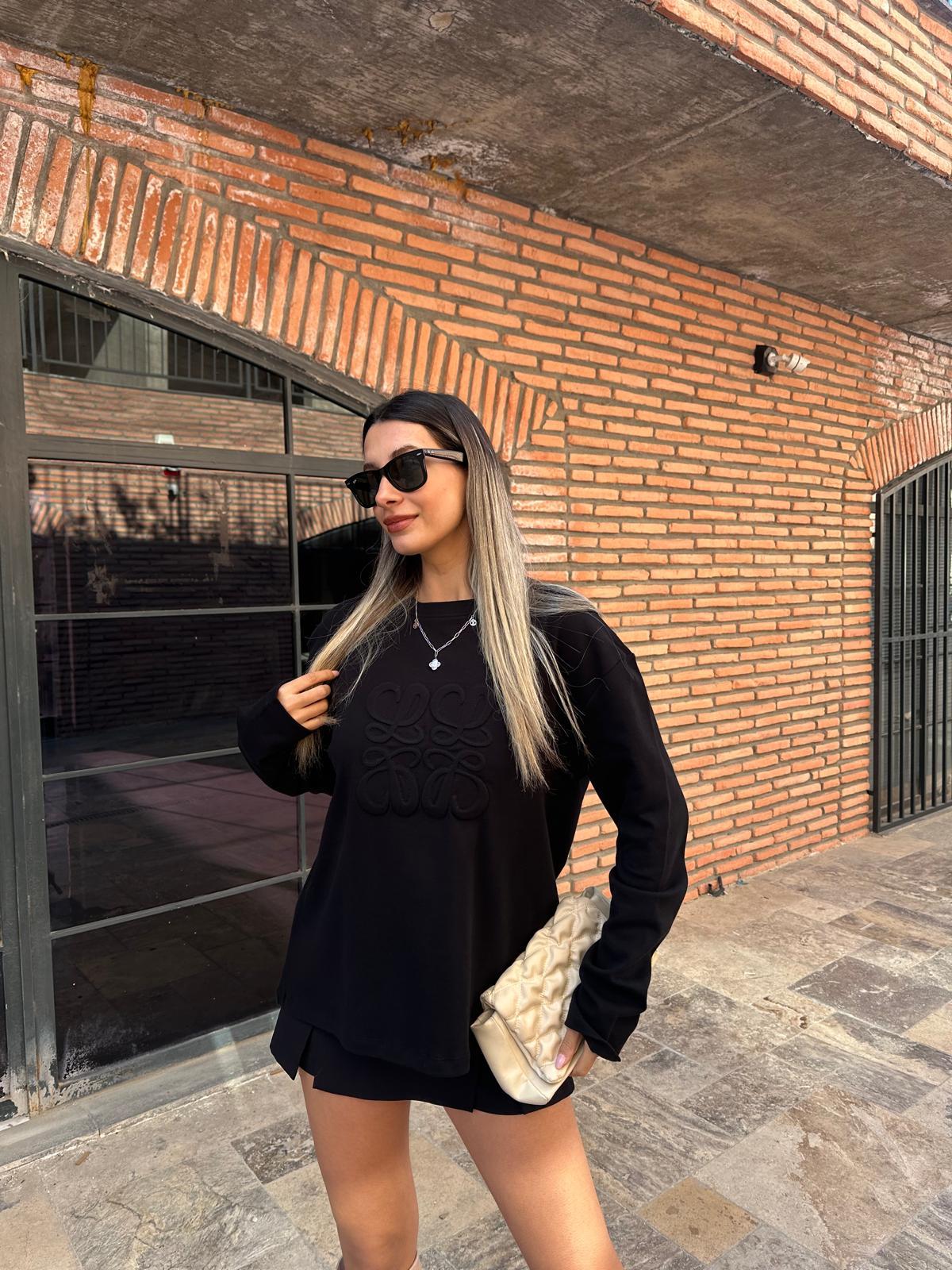 Kabartma Baskı Uzun Kol Sweat Siyah swt2023styq