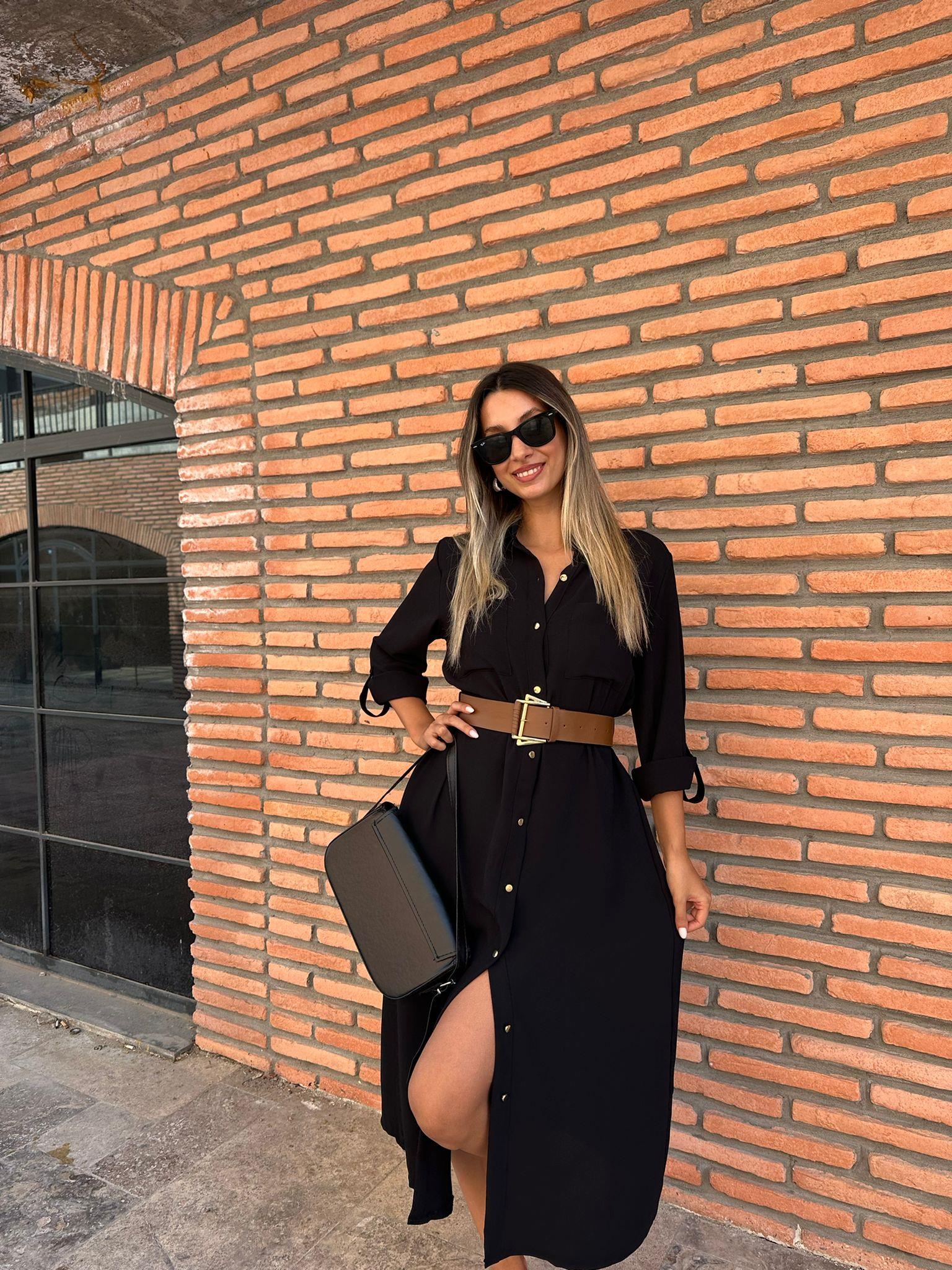 Kaina Kemerli Siyah Elbise 070621195