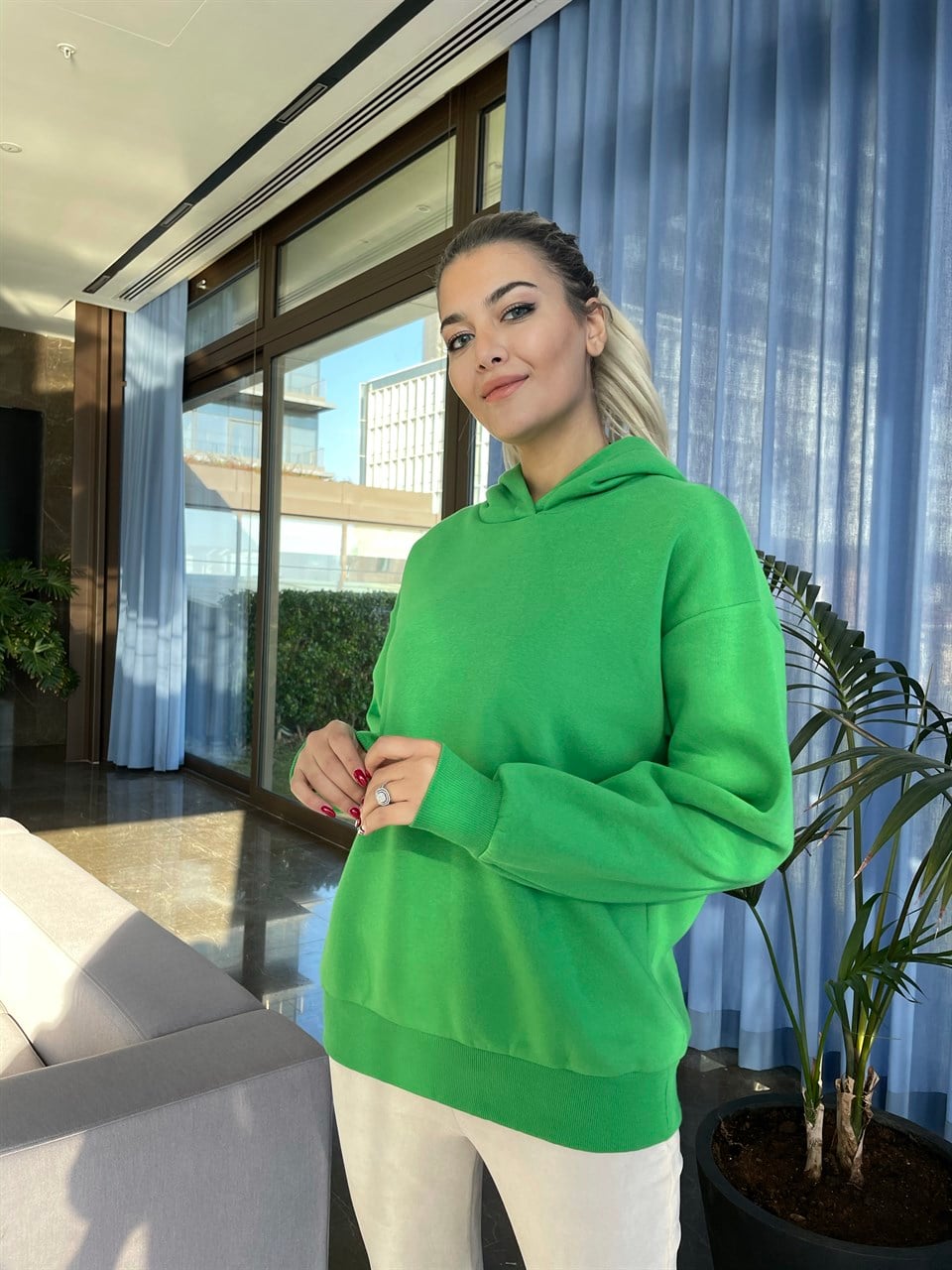 Kapüşonlu Benetton Yeşili İthal Sweat