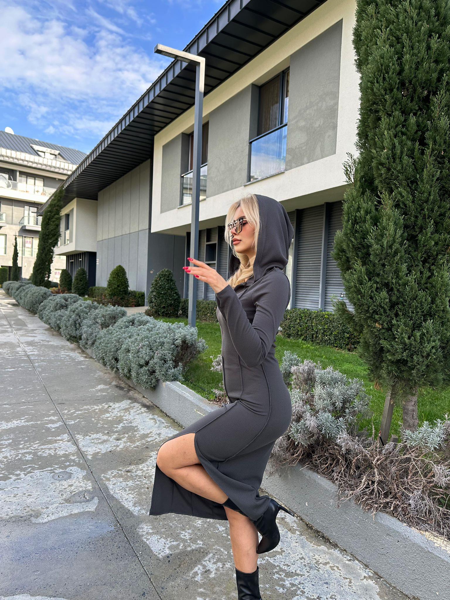 Kapüşonlu Füme Spor Elbise 1707574