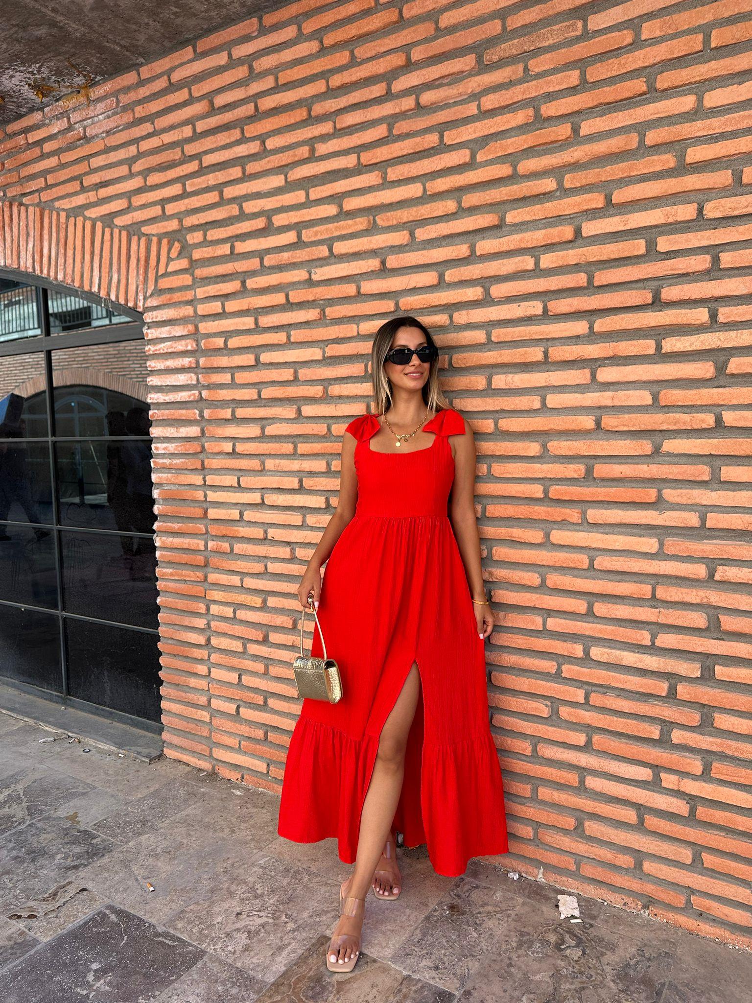 Kastina Askı Fiyonklu Kırmızı Elbise 070621187
