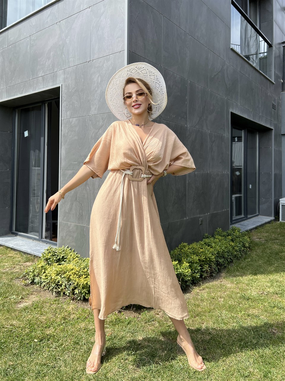 Kemerli Camel Sasha Elbise