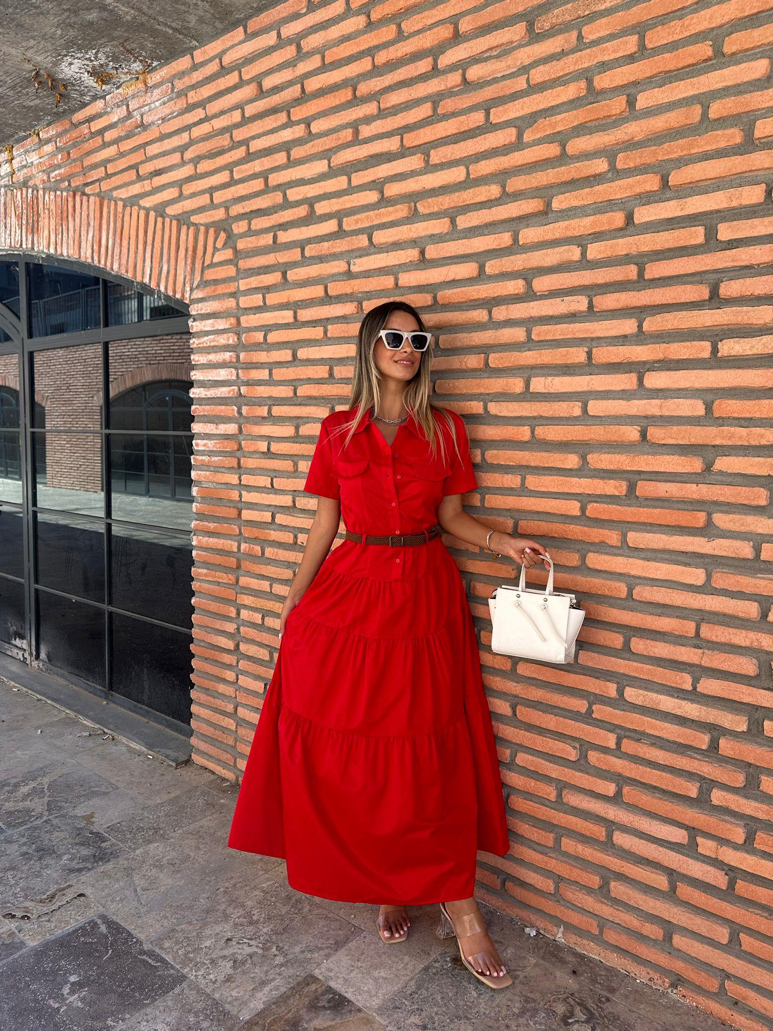 Kemerli Sara Kırmızı Elbise 070621188