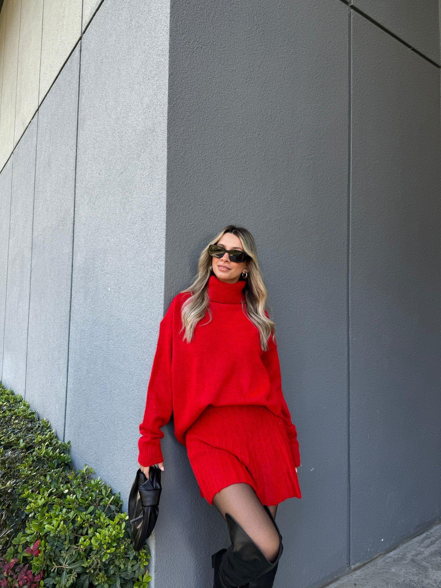 Kırmızı Pilili Triko Etekli Takım ttkm2095atlt