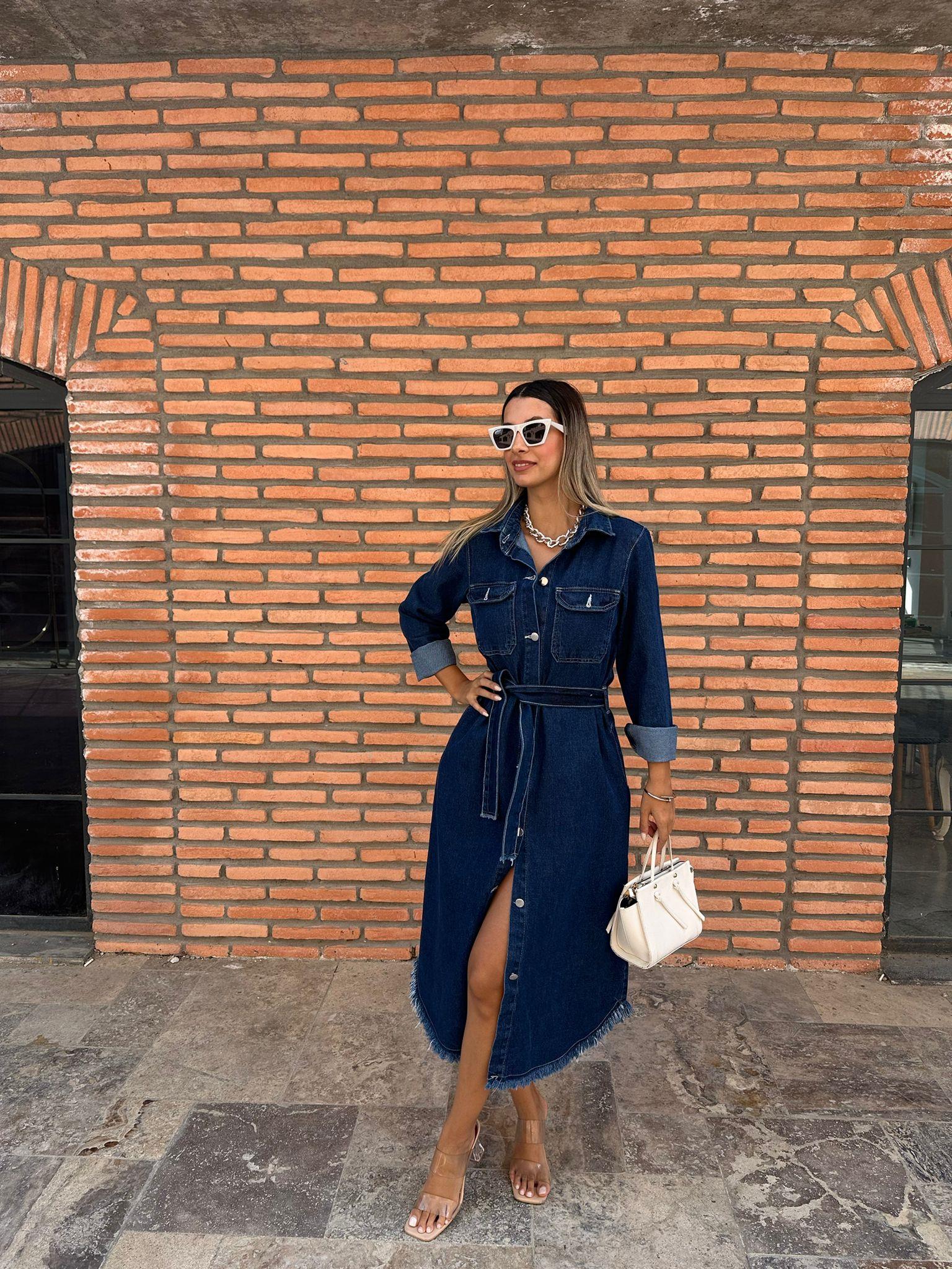 Koyu Mavi Midi Boy Essa Tasarım Jean Elbise kelb1003sg