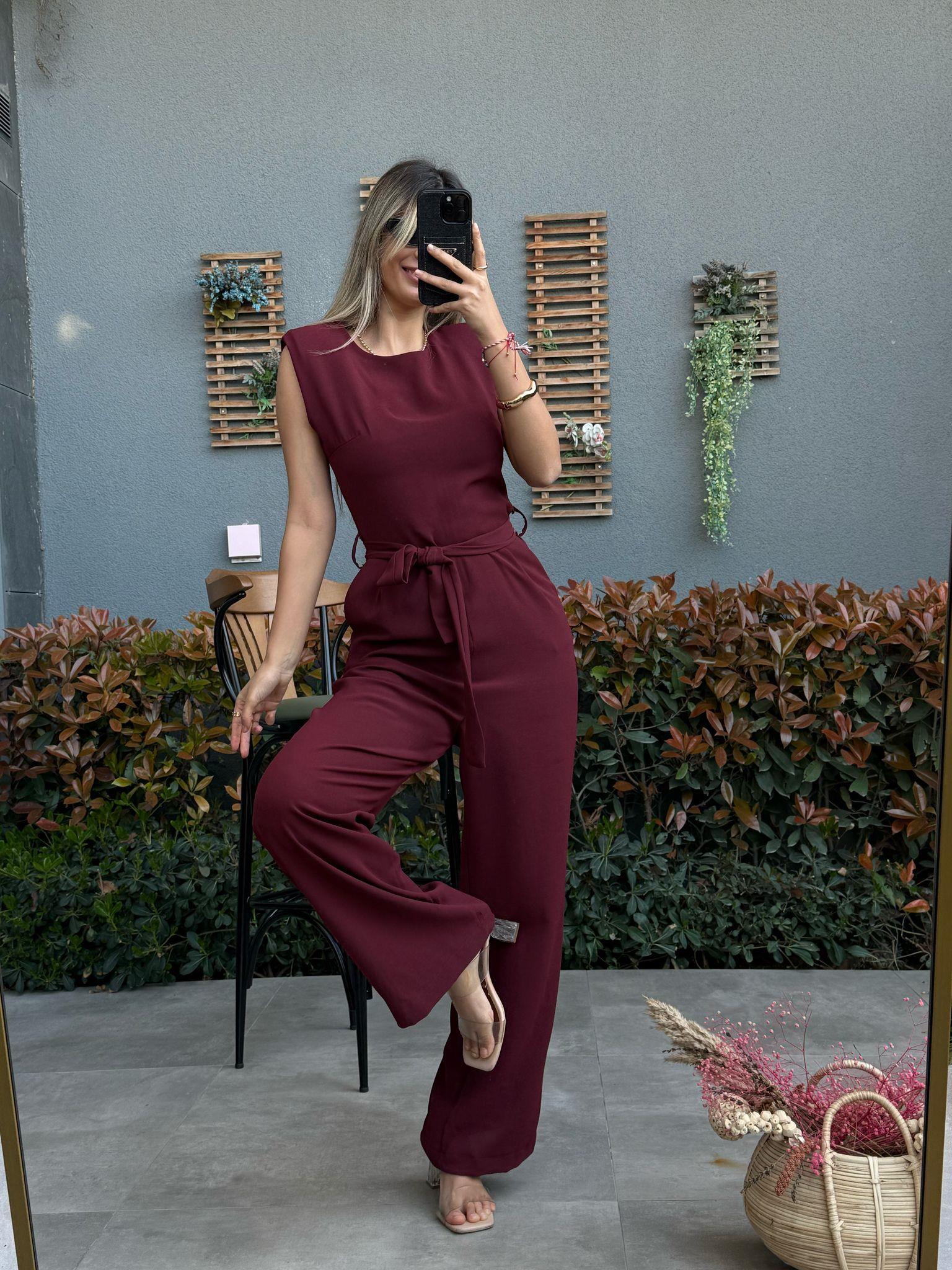 Krep Kumaş Bordo Cepli Tulumtlm2146swmn