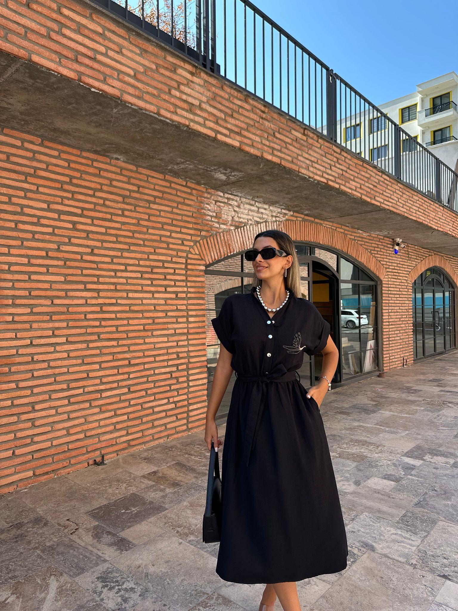 Kuşlu Orijinal Marka Siyah Gömlek Elbise  070621195
