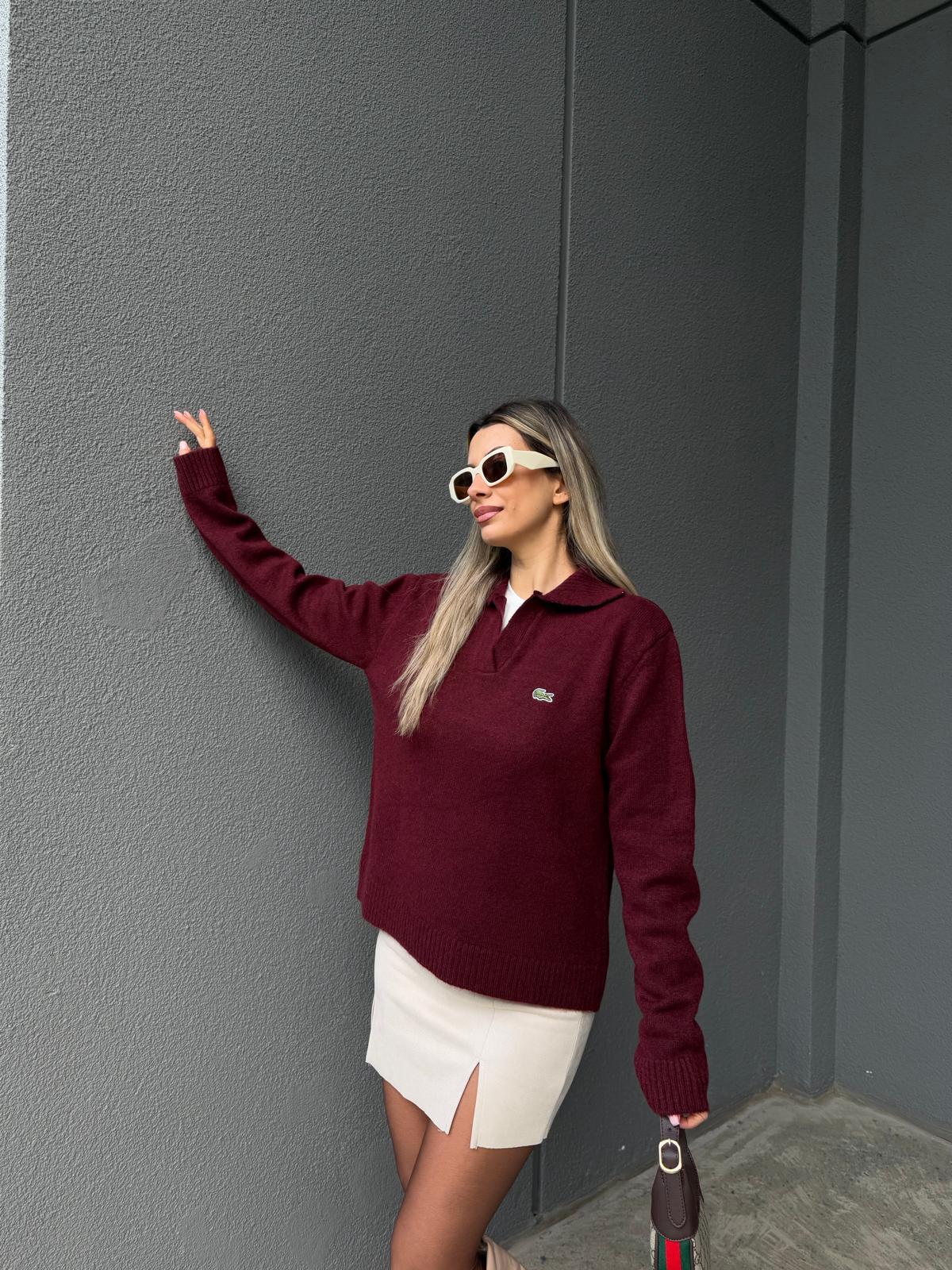 L-coste Polo Yaka Bordo Triko kzk2158yhs