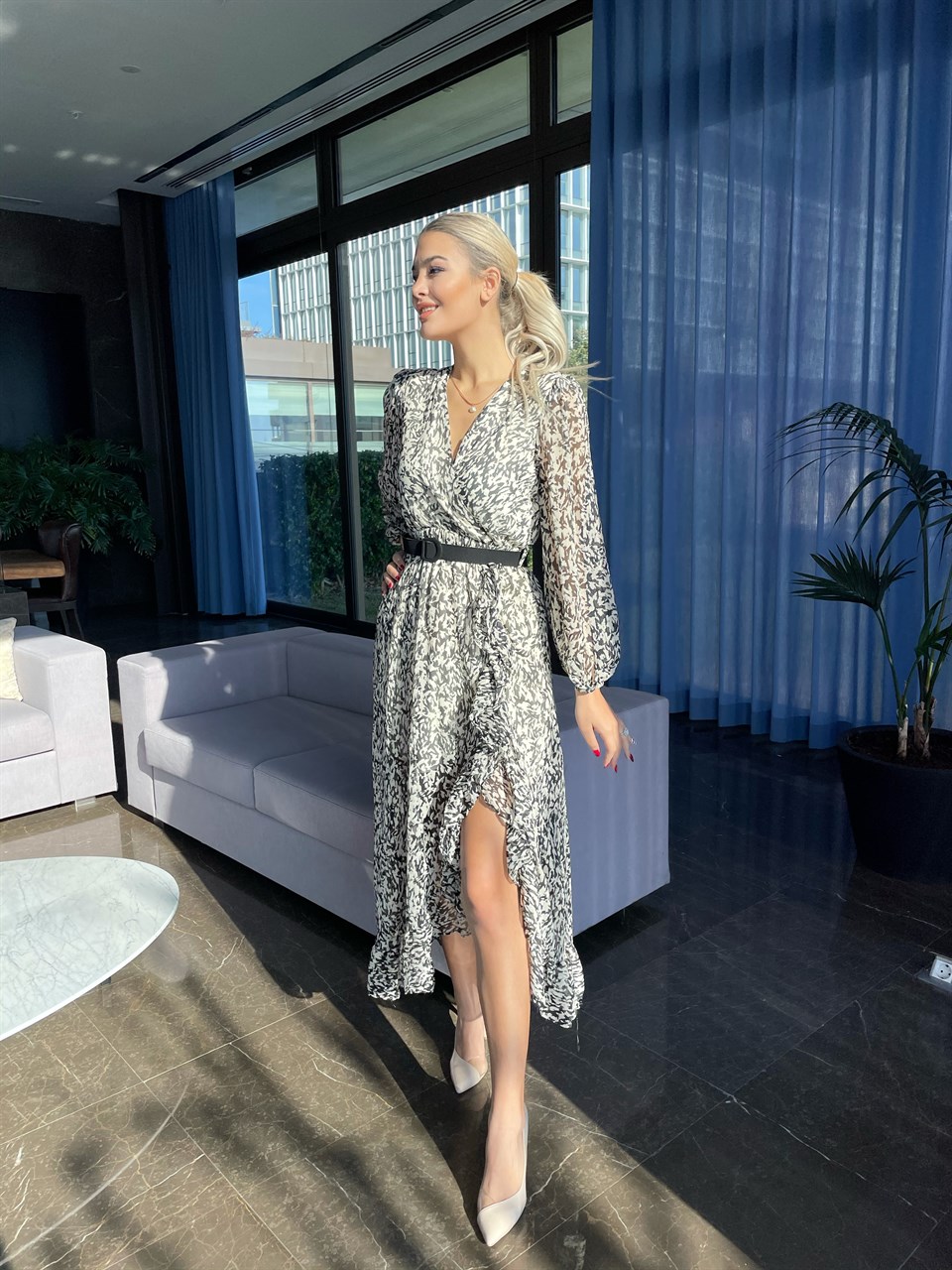Lady Volan Detay Astarlı Şifon Elbise